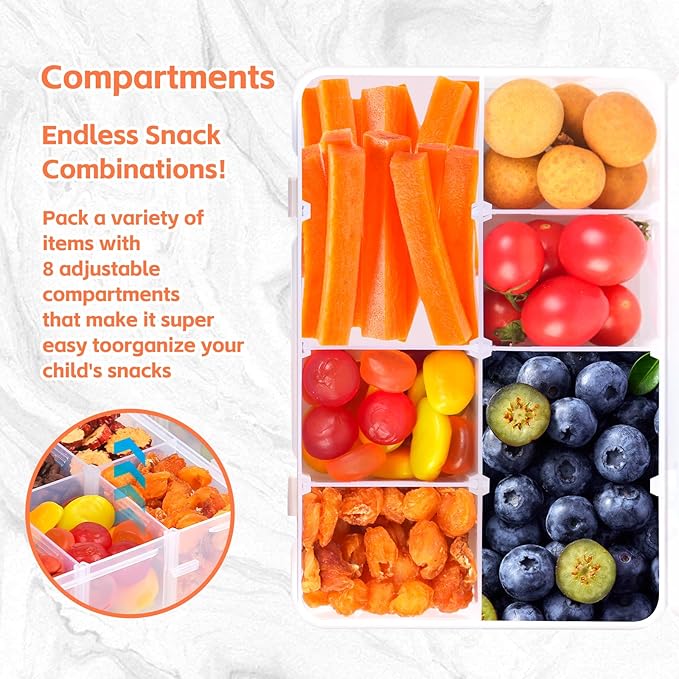 AQSXO 8 Pcs Snack Box Container, 8 Compartments Snack Containers Reusable Meal Prep Lunch Containers.