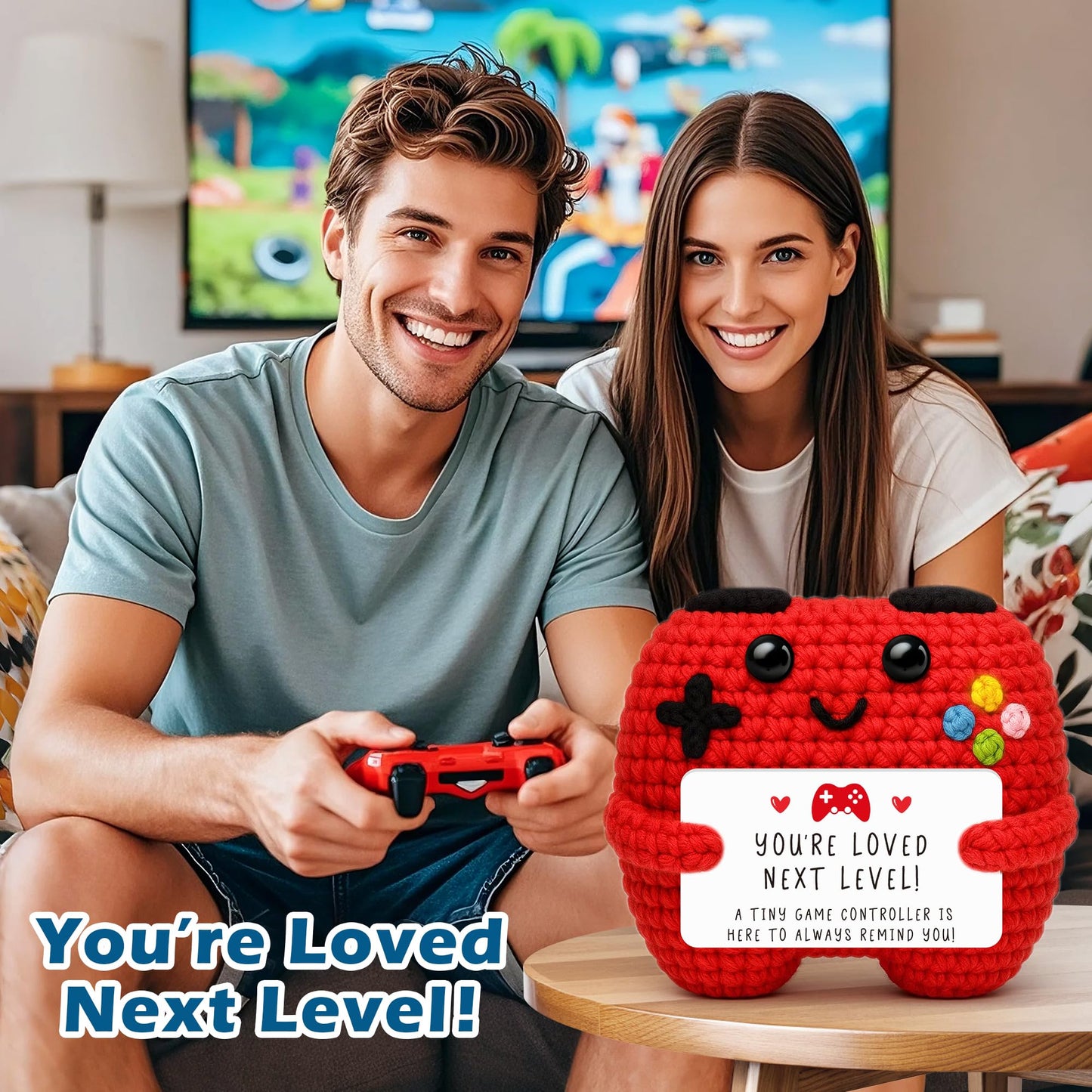 Handmade Crochet Game Controller Gifts, Gift for Husband Wife Anniversary, Birthday Gifts for Him Her, Fun Romantic Gift for Boyfriend or Girlfriend, Gaming Room Desk Décor