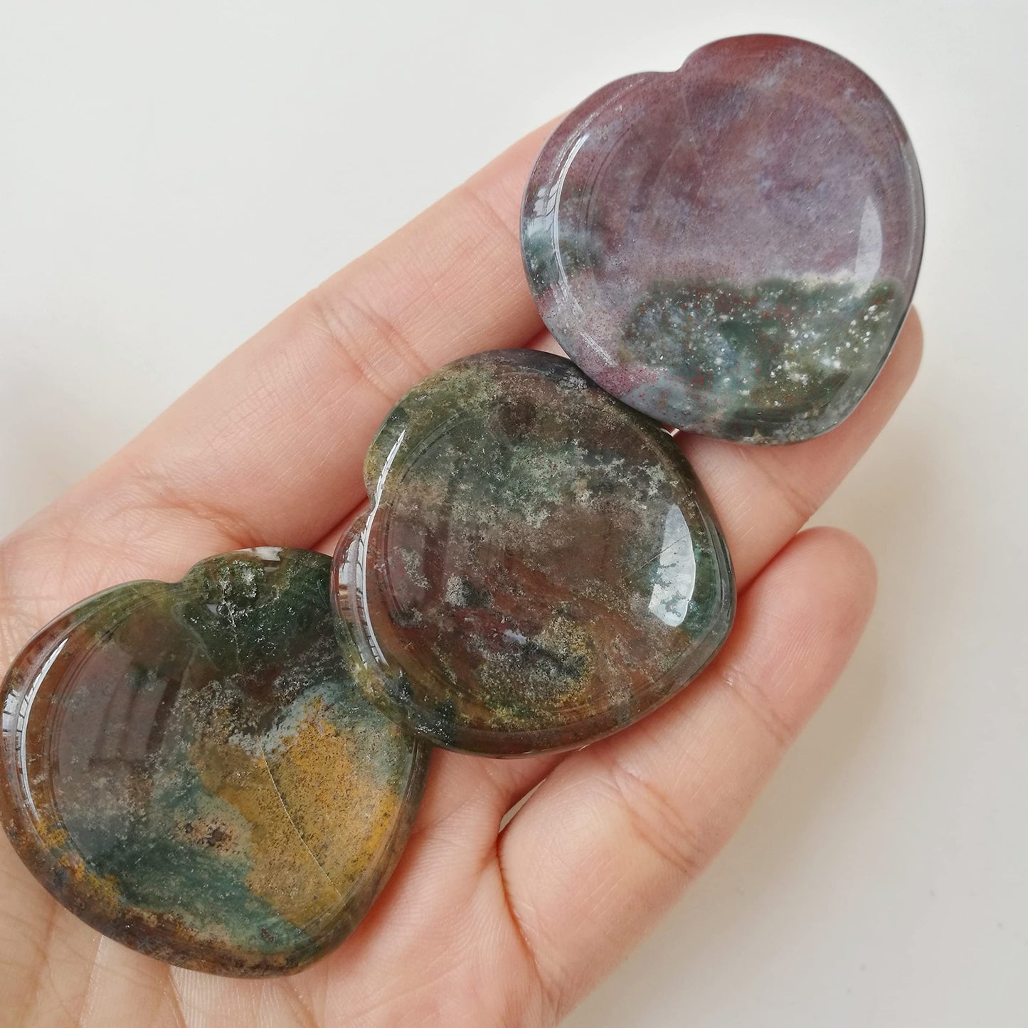 Bacatgem Natural Ocean Jasper Heart Chakra Thumb Worry Stone,Hand Carved Healing Crystal Shaped Stone for Anxiety Stress Relief Meditation