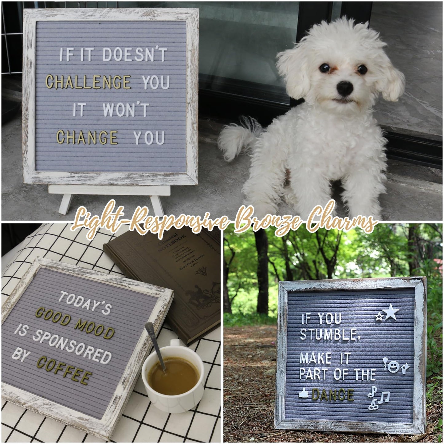 Antique Gold Letters for Letter Board Letters Only, 3/4 inch Message Board Letters for Felt Letter Board Signs (375 pcs) 0.75” Pre Cut Plastic Letterboard Letters Numbers Changeable Menu Board Symbols