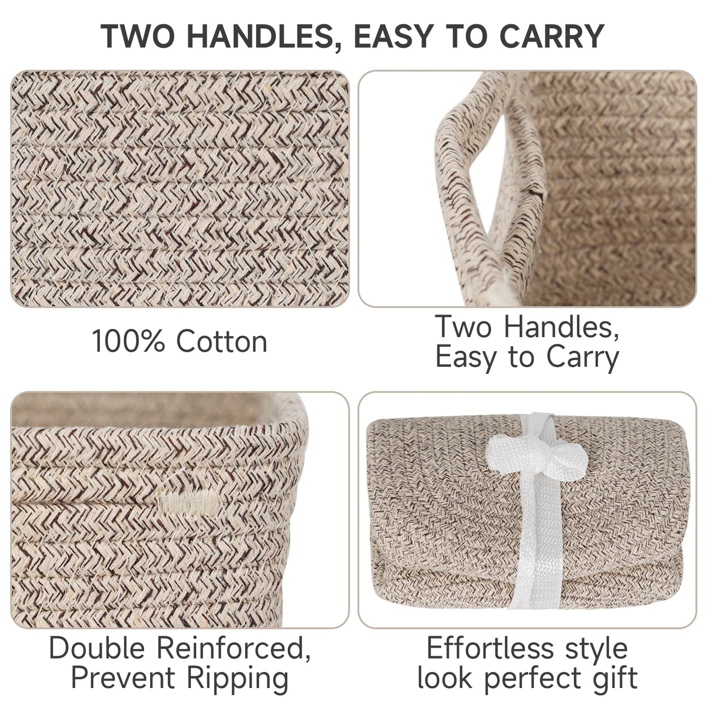 Maxuni 3-Pack Storage Baskets for Organizing | Woven Shelf Toy Basket | Rope Baskets for Gifts Empty | Closet Organizer Bins with Handles | Cube Decorative Box | 13.7×7.1×6.7” | Mixed brown