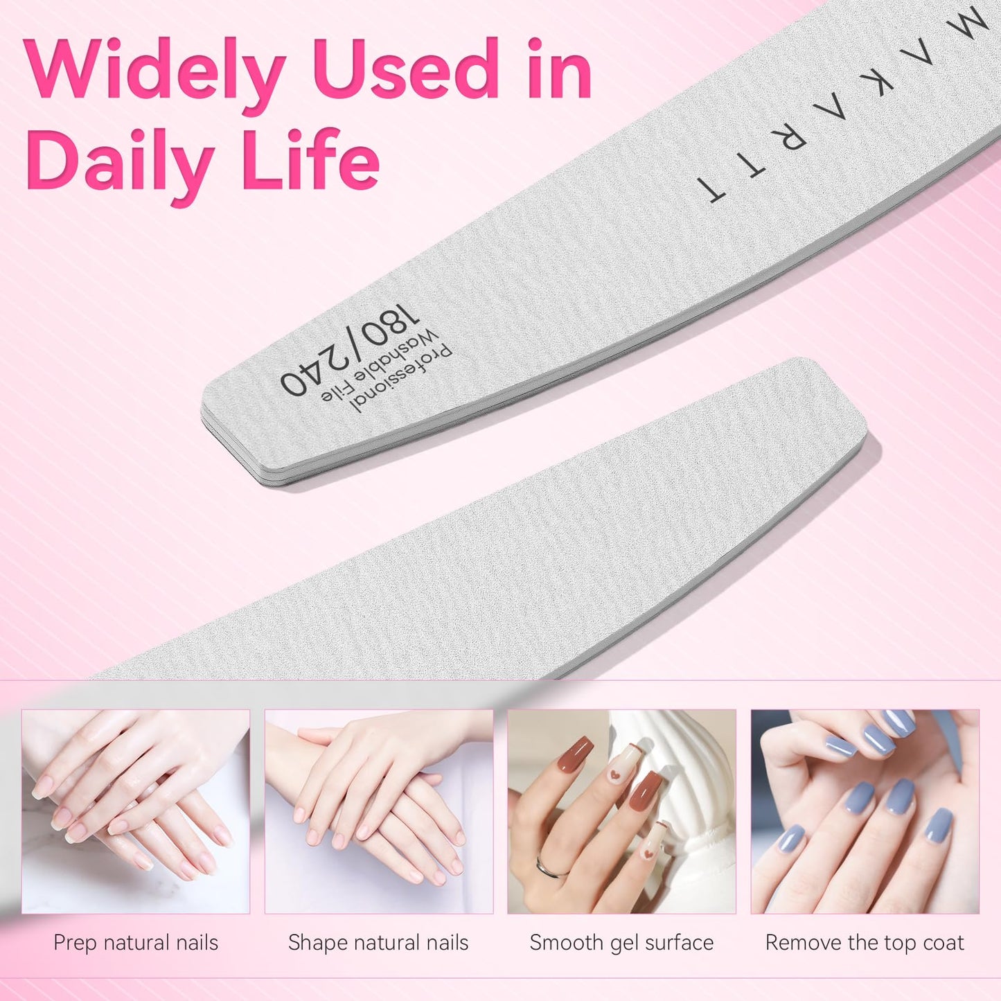 Makartt Nail Files: 180/240 Grit Emery Boards for Nails, 20pcs Professional Dual-Sided Fingernail Files for Natural Nails Prep & Buffing, Reusable Nail Care Manicure Set for Salon & Home Use