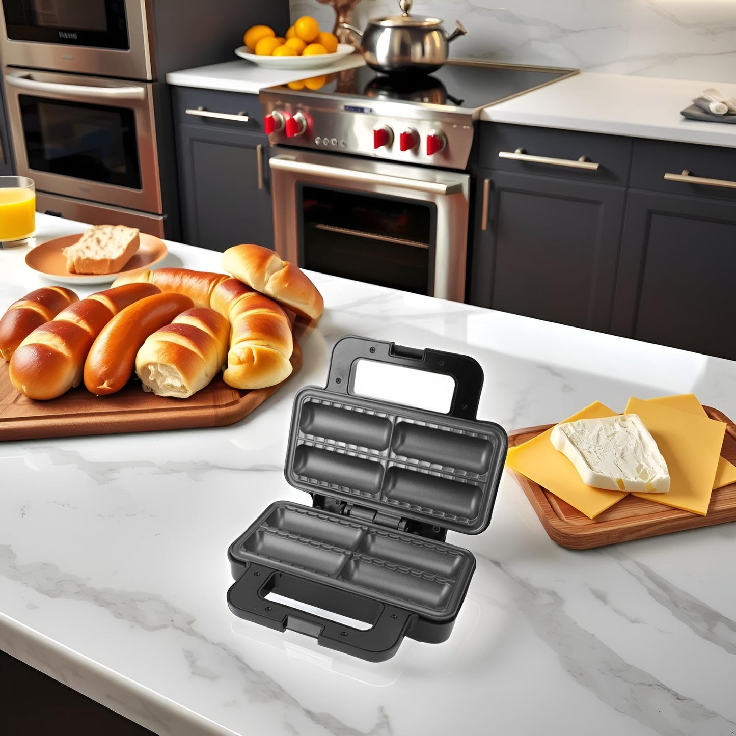 Sausage Roll Maker,800W Double Sided Heating Plates Non Stick Pie Maker Hot Dog Bread Rolls Maker Breakfast Machine for Make 4 Breakfast Sausage Rolls Snacks