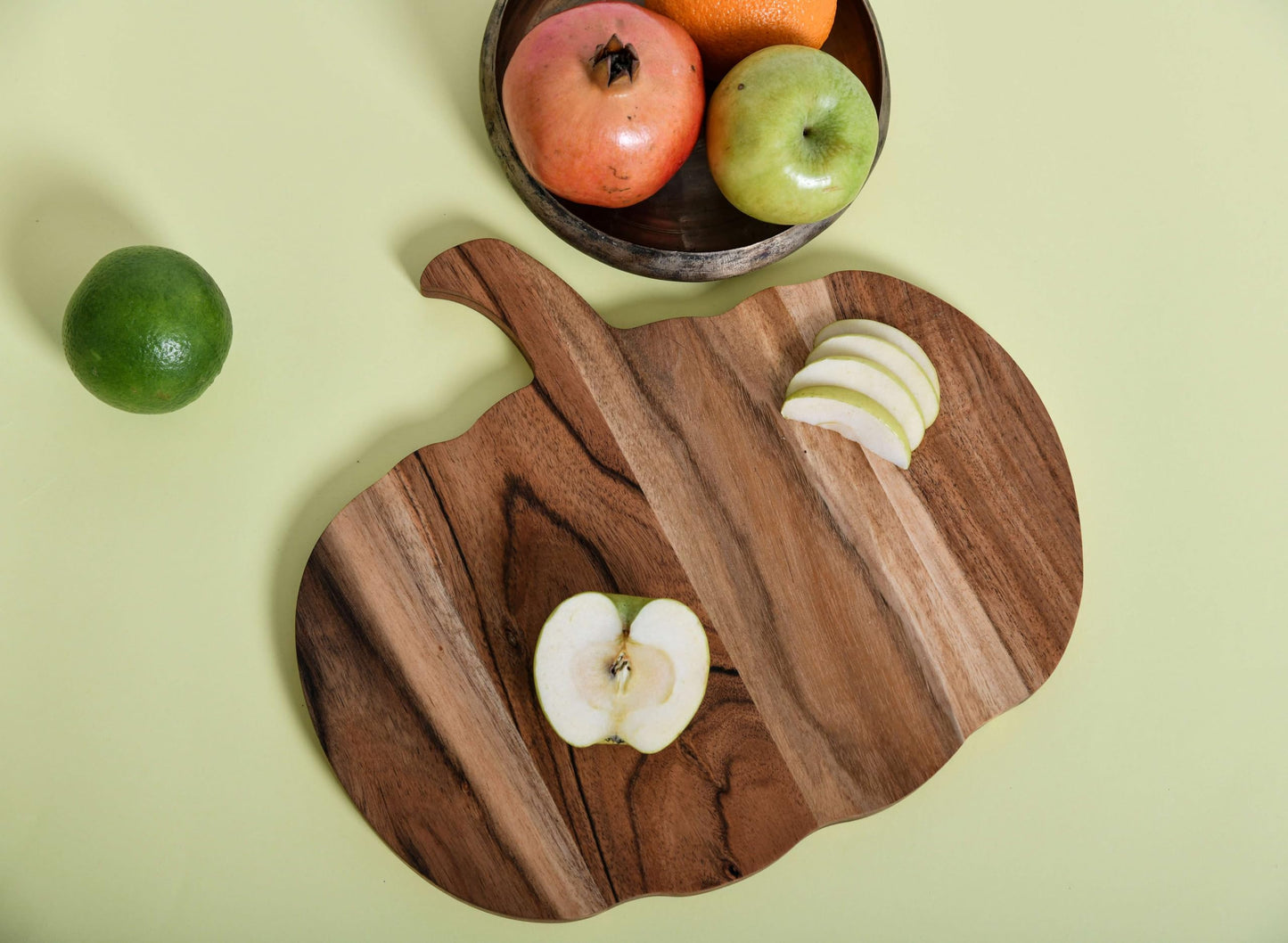 Treen Art Wooden Halloween Cutting Board for Kitchen, 12"L x 13"W Pumpkin Butcher Block Piece with Handle, Charcuterie Platter for Cheese, fruits and Salad Serving Board