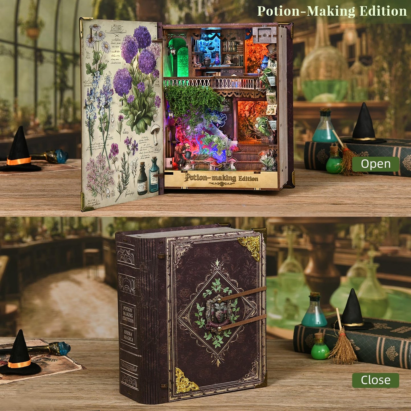 MiniCity Book Nook Kit,Tiny House Kits to Build to Live in,DIY Wooden Crafts for Adults, Mini Model Kits with LED, Birthday and Valentine's Day Gift for Adults (Potion-Making Edition)