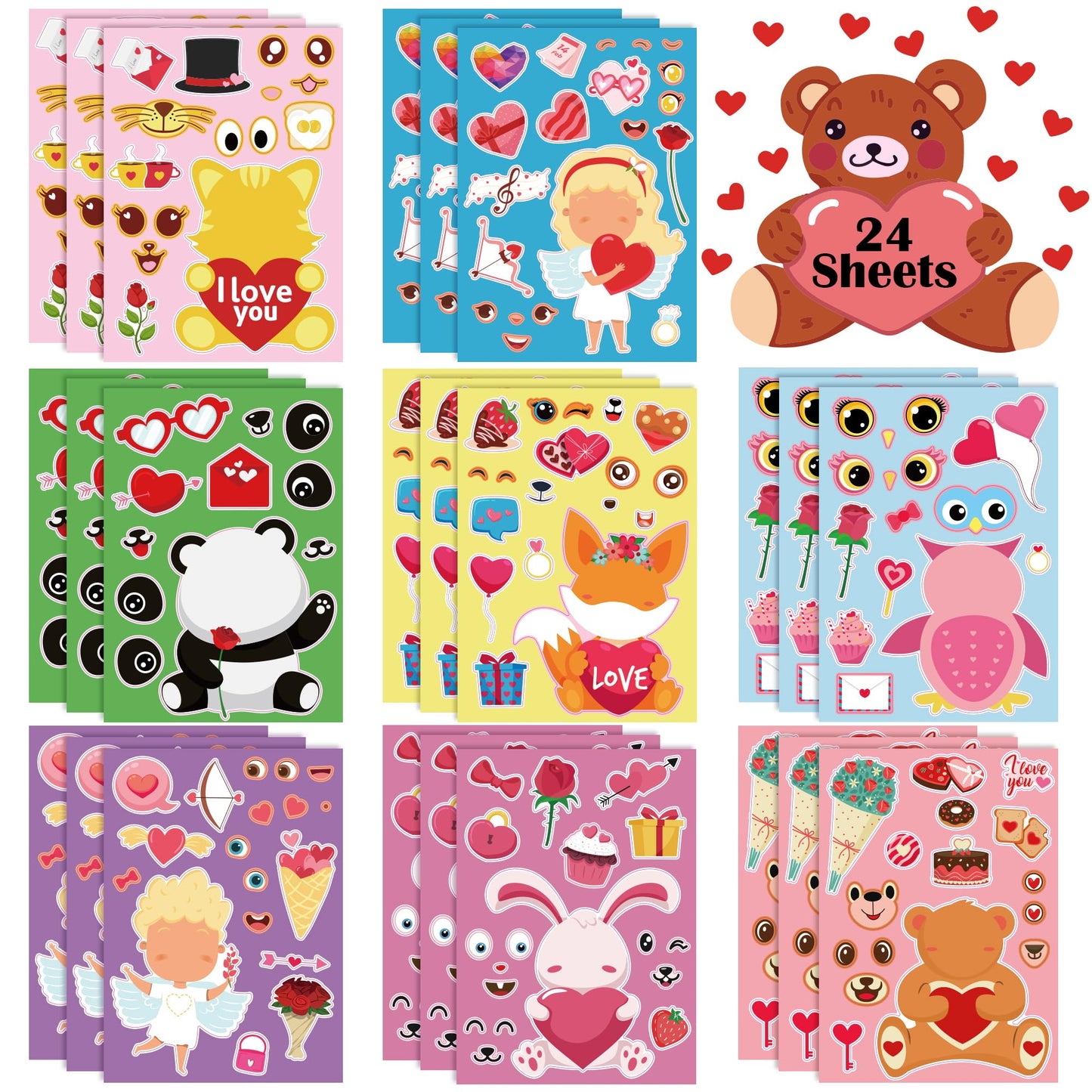 24 Sheets Valentines Stickers with 280 PCS Foam Stickers