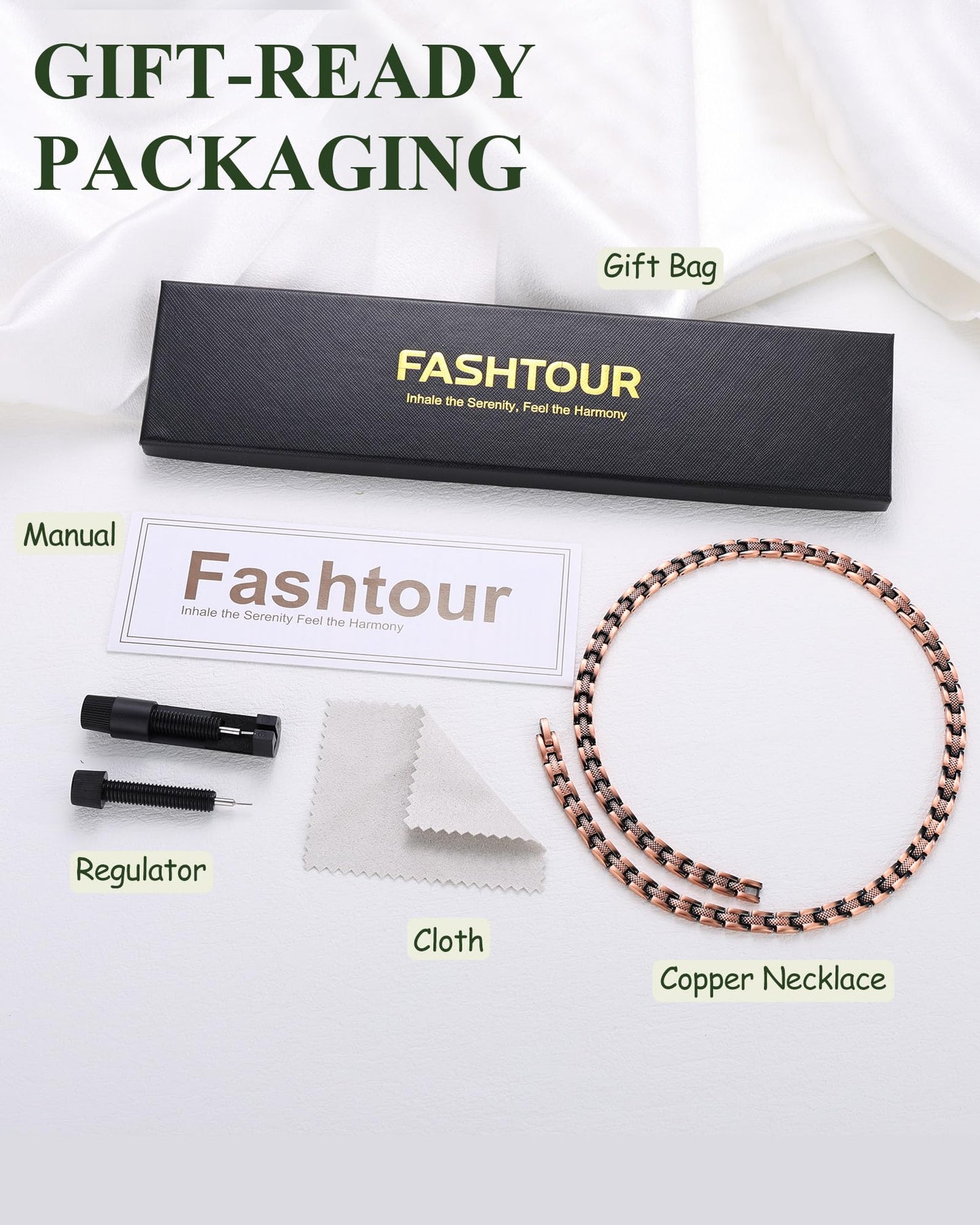 Fashtour Copper Necklace for Men Women, 99.99% Pure Copper Magnetic Chains Necklace with 3500 Gauss Ultra Strength Neodymium Magnets, Adjustable Jewelry Gift with Sizing Tool (Copper 029)