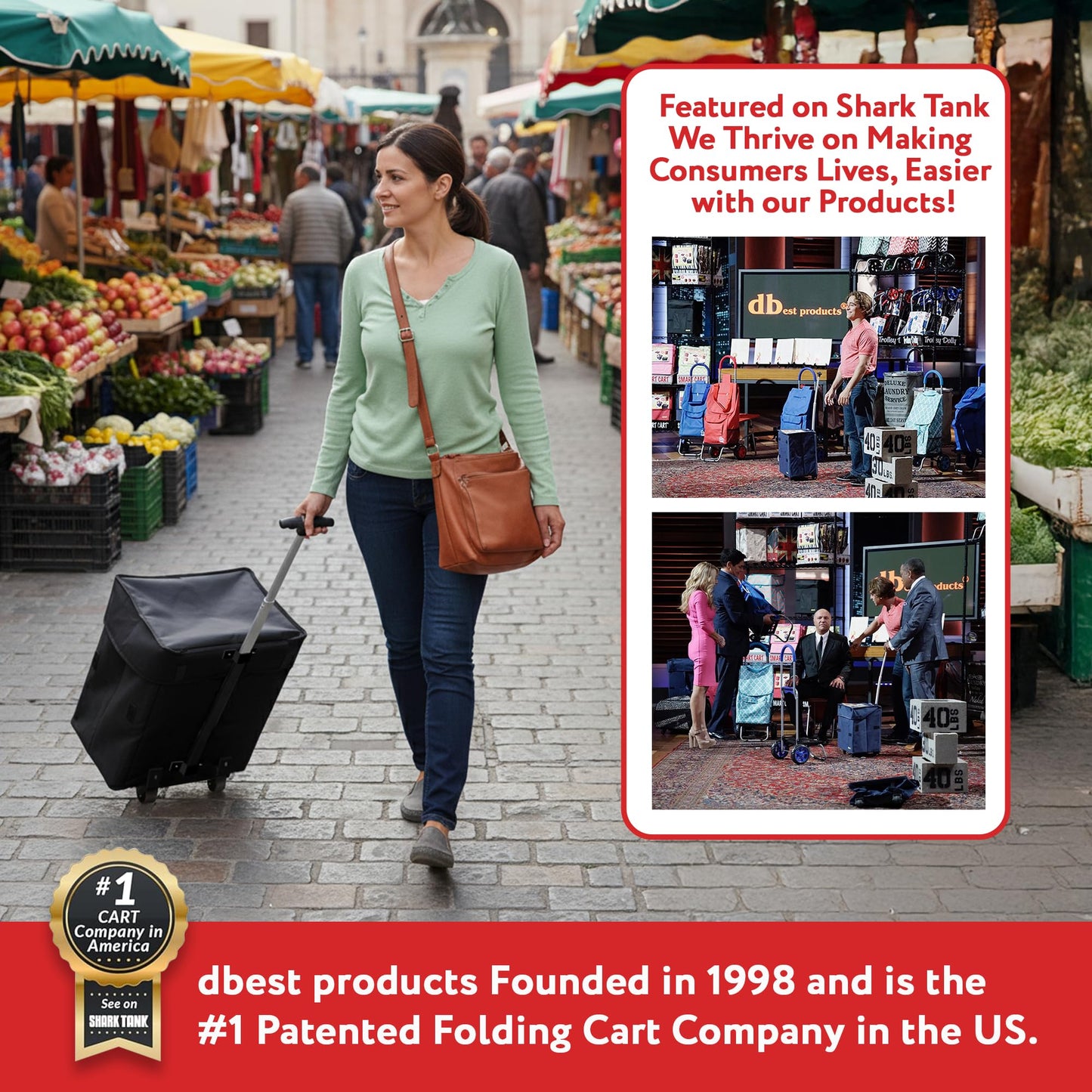 dbest products Smart Cart, BLACK Collapsible Rolling Utility Cart Basket Grocery Shopping Teacher Hobby Craft Art