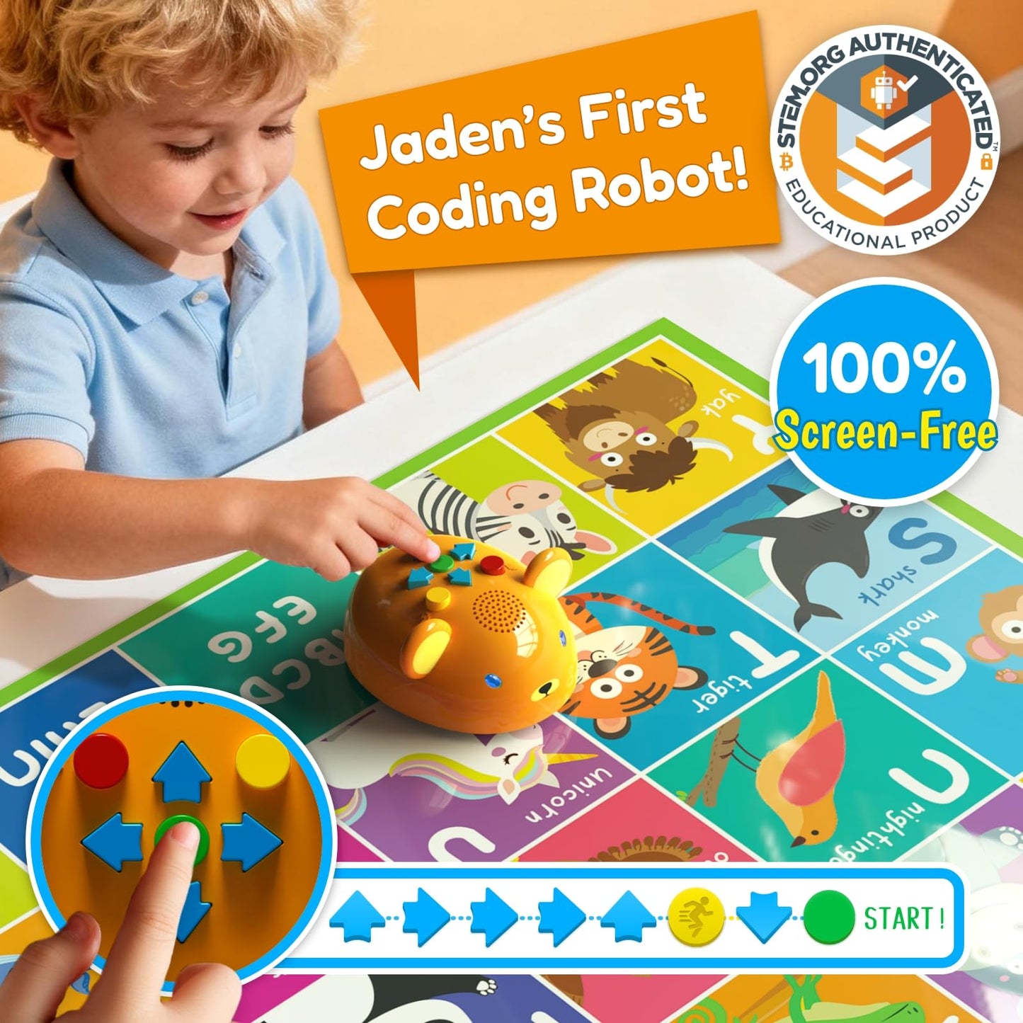 Apitor Robot Bear Screen-Free Coding Robot for Kids Ages 3-5, First Coding Toy with Lights, Sounds & Alphabet Map, STEM Learning Toy Birthday Gift for Boys & Girls