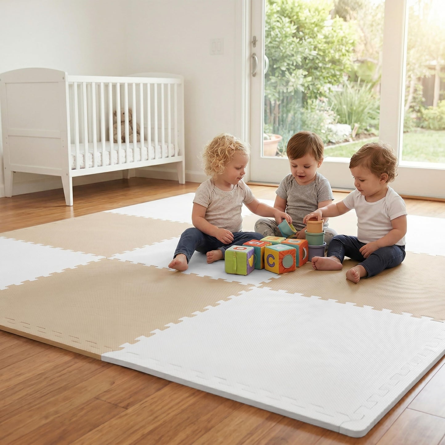 FlooringInc Baby Play Mat for Floor, Extra Large 2'x2' Foam Floor Tiles for Kids, Soft Interlocking Puzzle Mat, 1/2 Inch Thick, Non-Toxic EVA (Moonbeam, 24 Tile Pack, 96 Sq Ft)