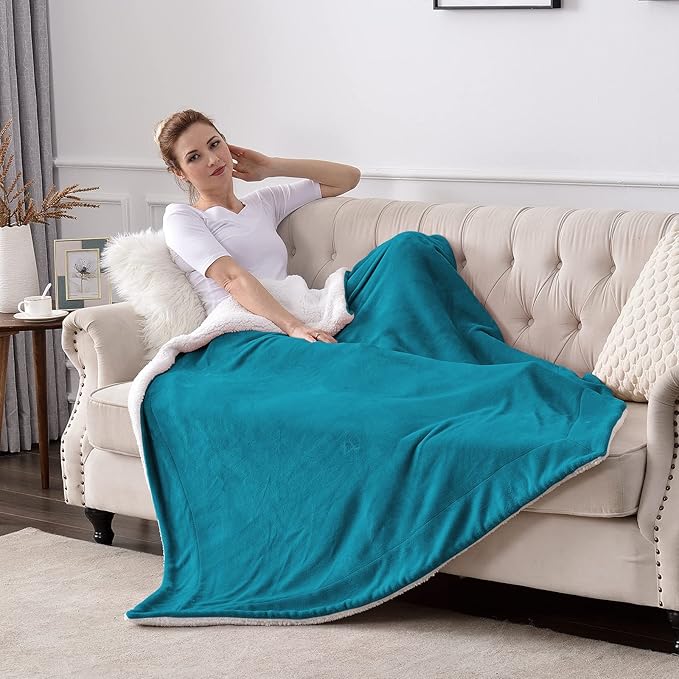 SOCHOW Sherpa Fleece Throw Blanket, Double-Sided Super Soft Luxurious Plush Blanket Throw Size, Teal Green, 50x60 inches