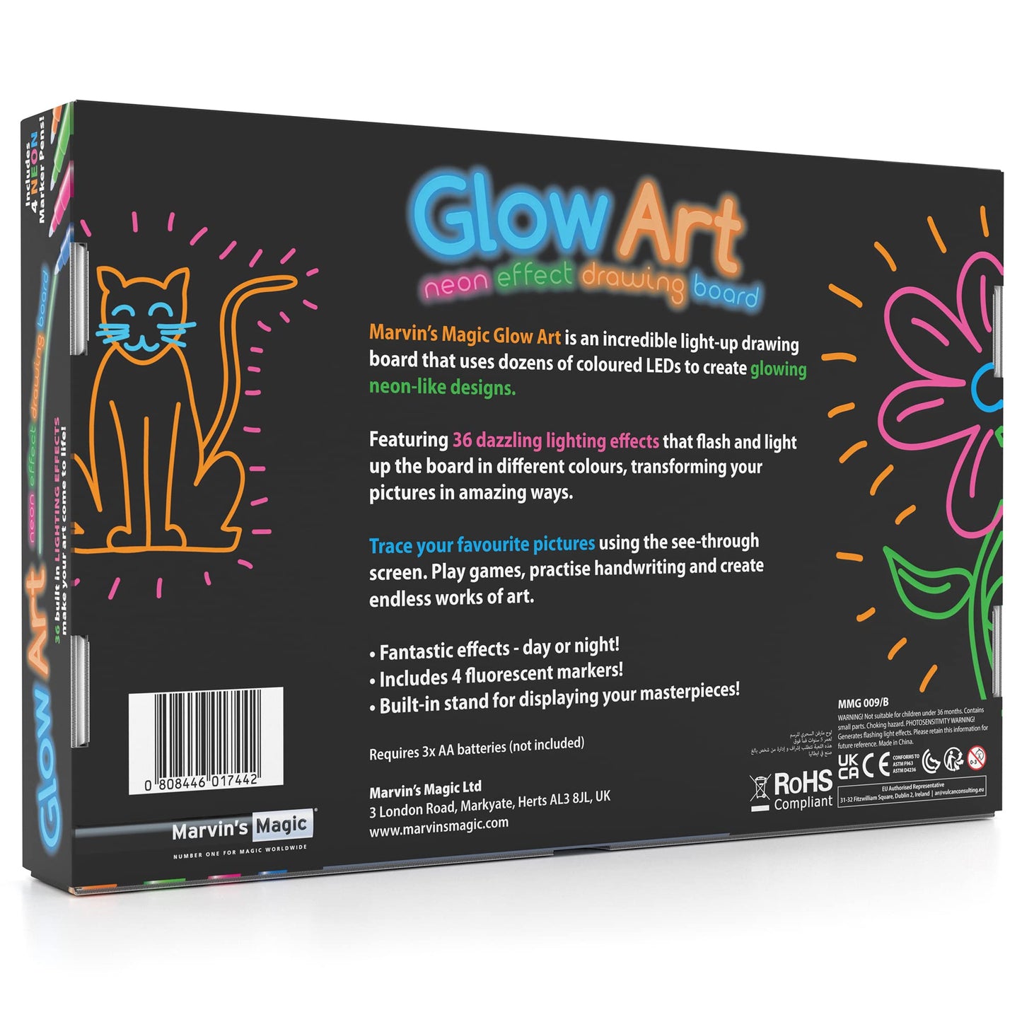 Marvin's Magic - Glow Art - LED Doodle Board for Children - Light Up Drawing Pad, with Glow in The Dark Colouring Pens - Battery Powered Magic Drawing Tablet - Light Up Tracing Pad Suitable for 5+