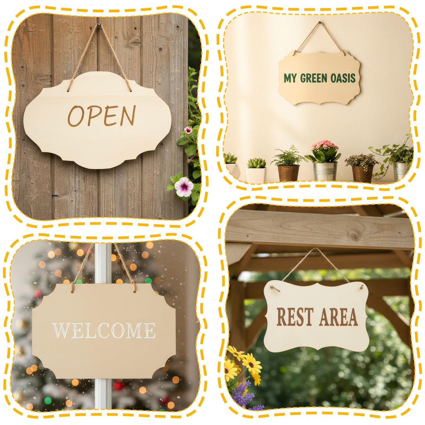 40 Pcs Unfinished Wood Sign Blank, 4 Style Rectangular Wooden Plaques with Hanging Ropes for DIY Painting, Crafts, Home Door Wall Art and Holiday Decor, 9 x 5.91 Inch