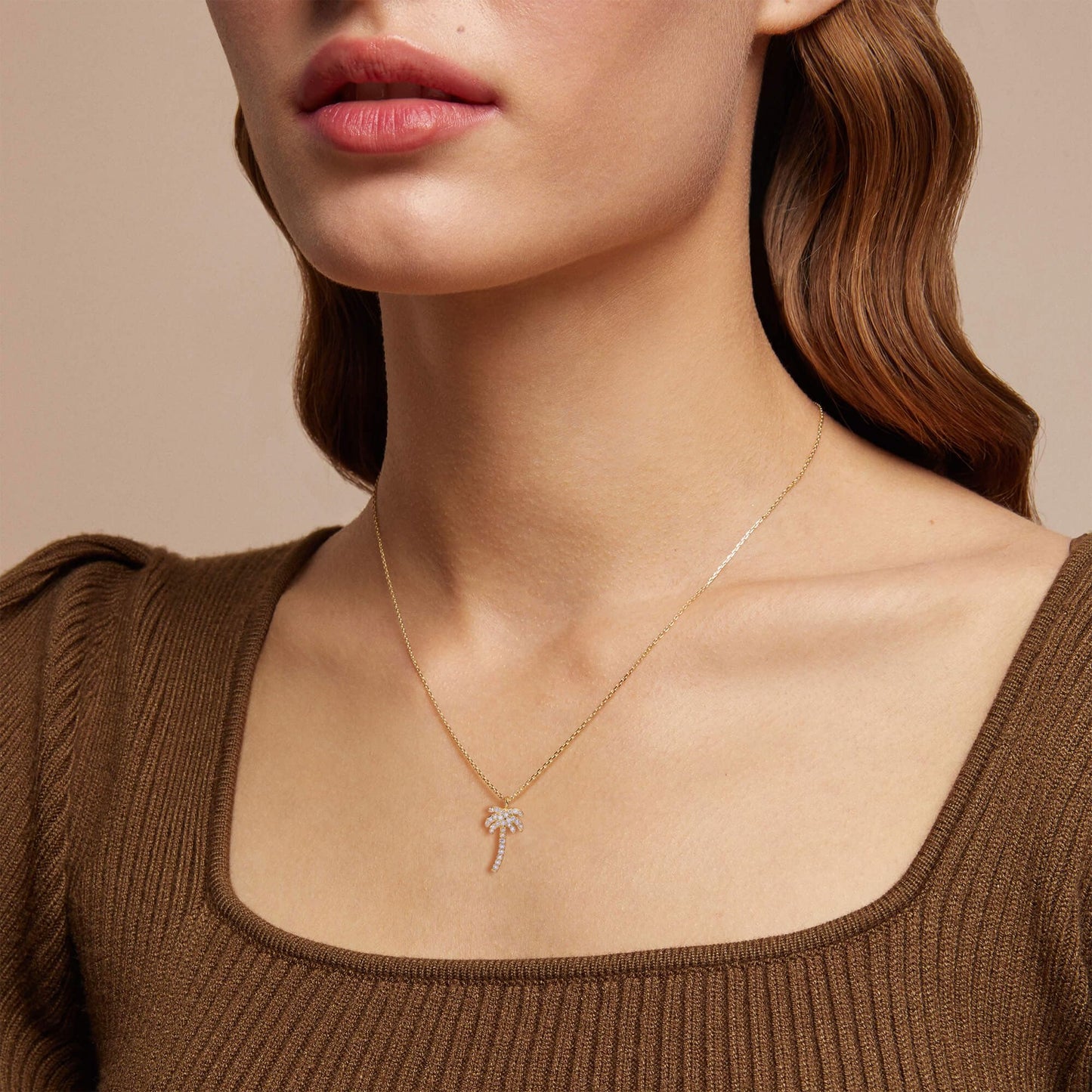 GUOKE Palm Tree Necklace - 14K Gold Plated Dainty Gold Necklace Simple Jewelry for Women