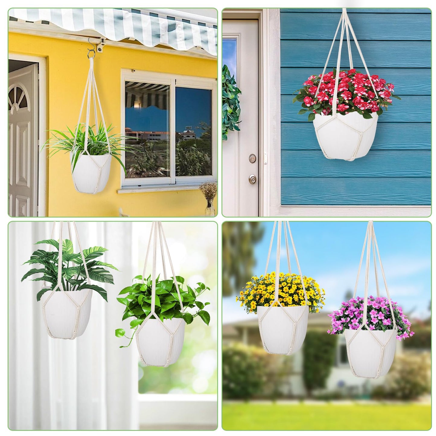 garini 3 Pack Different Size Macrame Plant Hanger,Hanging Plants Holder with 3 Hooks for Boho Home Decor(POTS NOT Included)