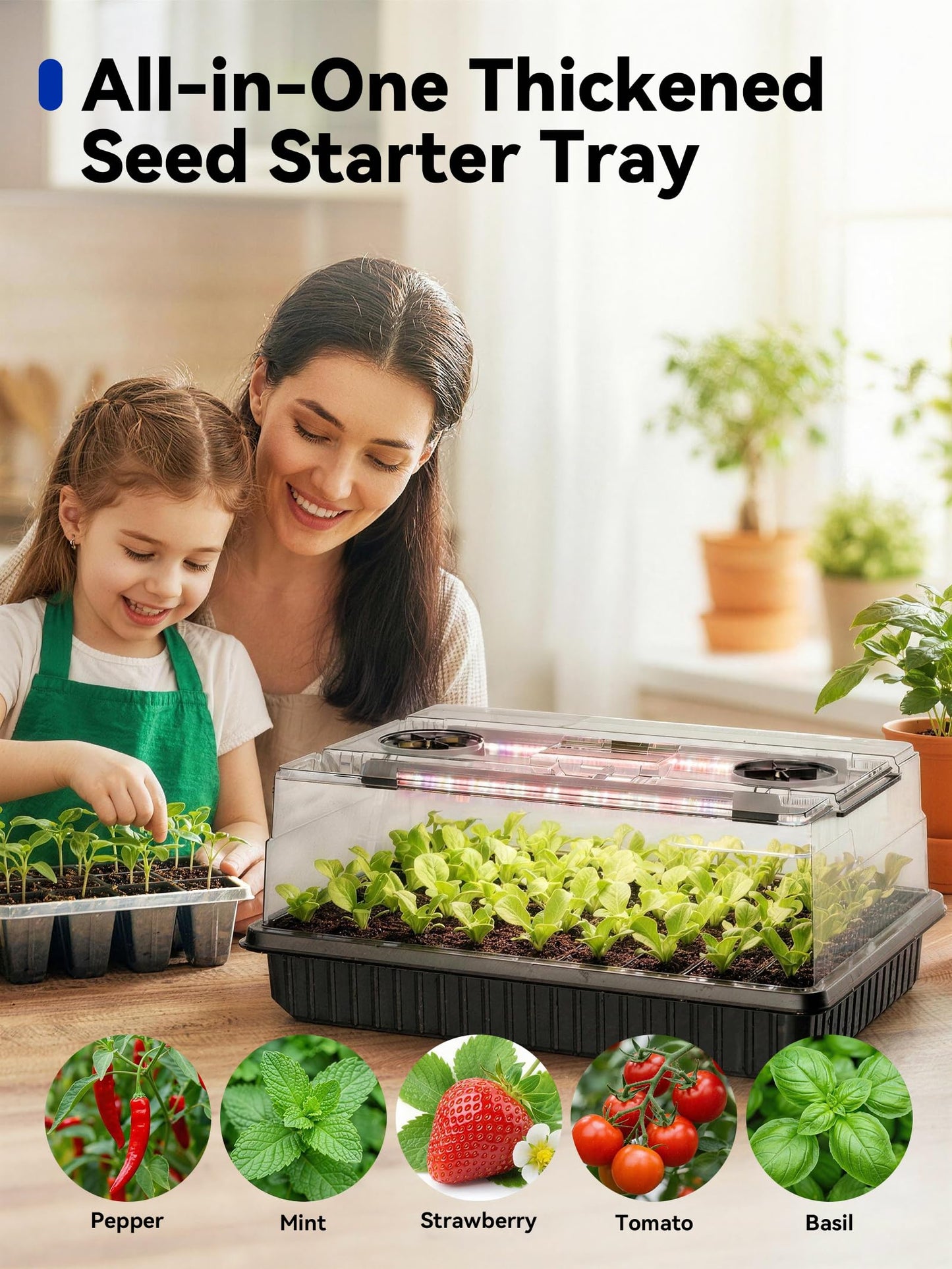 GLOWRIUM Seed Starter Tray with Grow Lights, 1 Pack 54-Cell Seed Starter Kit with 4.3" Humidity Dome, Indoor Seedling Starter Tray with 3/9/12/16h Timer, Adjustable Brightness Seed Starting Trays