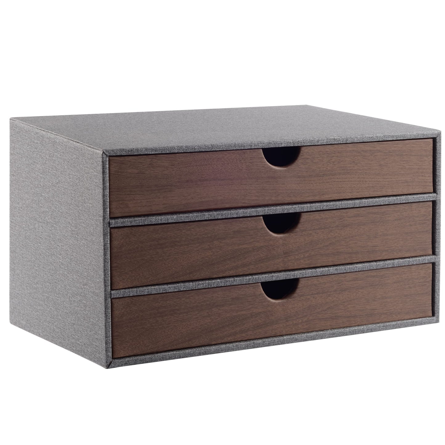 RHCSZ Cloth-effect Faux Leather Desk Organizer File Cabinet Executive Office Supplies Desktop Filing A4 Contract Document Stackable Storage Box with 3 Drawers (Grey)