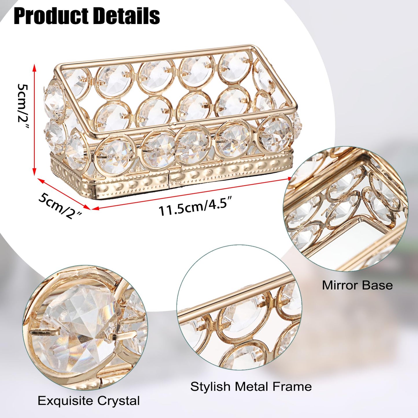 Hipiwe 2 Packs Crystal Business Card Holder Gold Metal Business Card Display Holder for Desk Bling Office Desktop Business Card Storage Organizer with Mirror Base