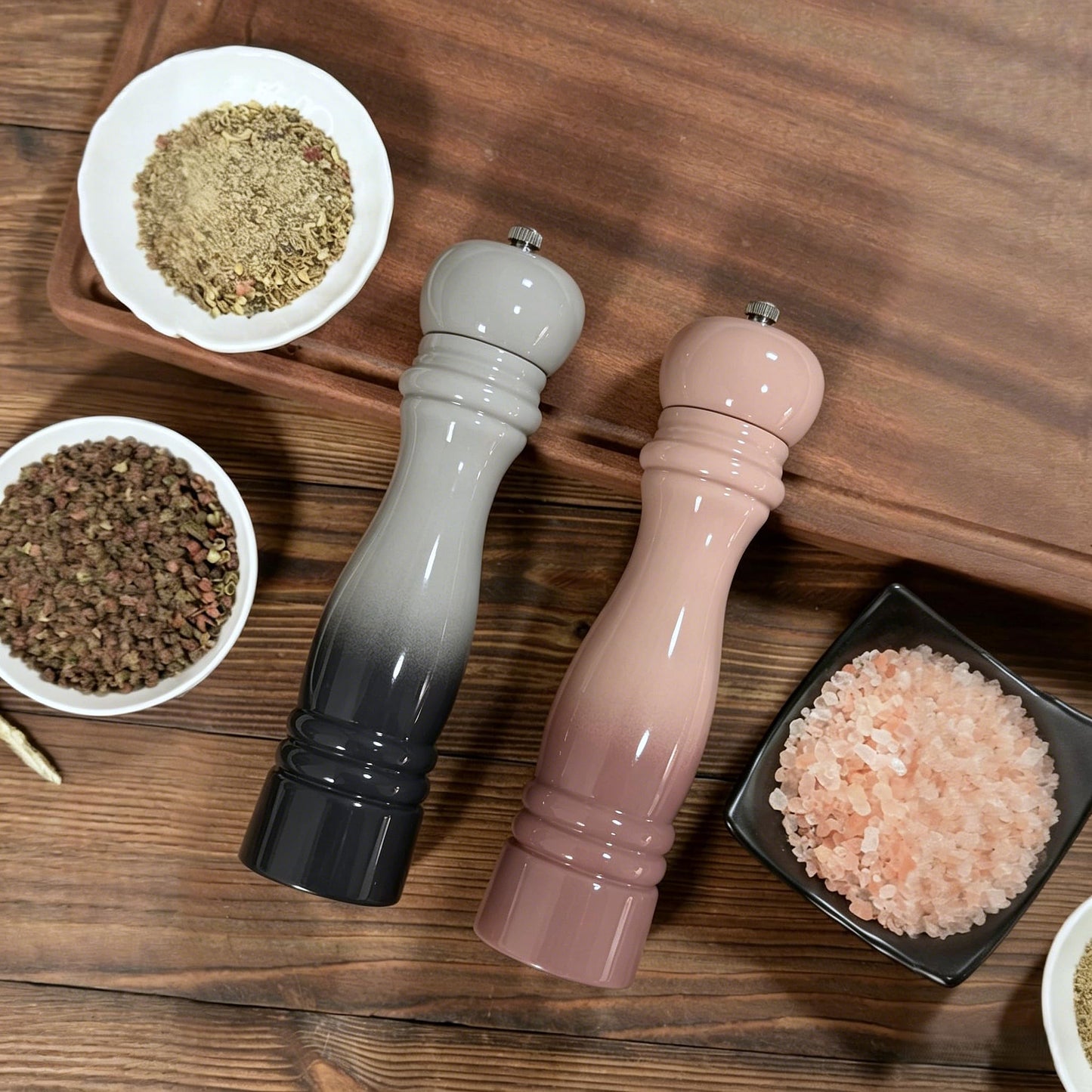 Salt and Pepper Grinder Set, 8.5 Inch, Pink/Grey Gradient Classical Design, 2-Piece (Pink)