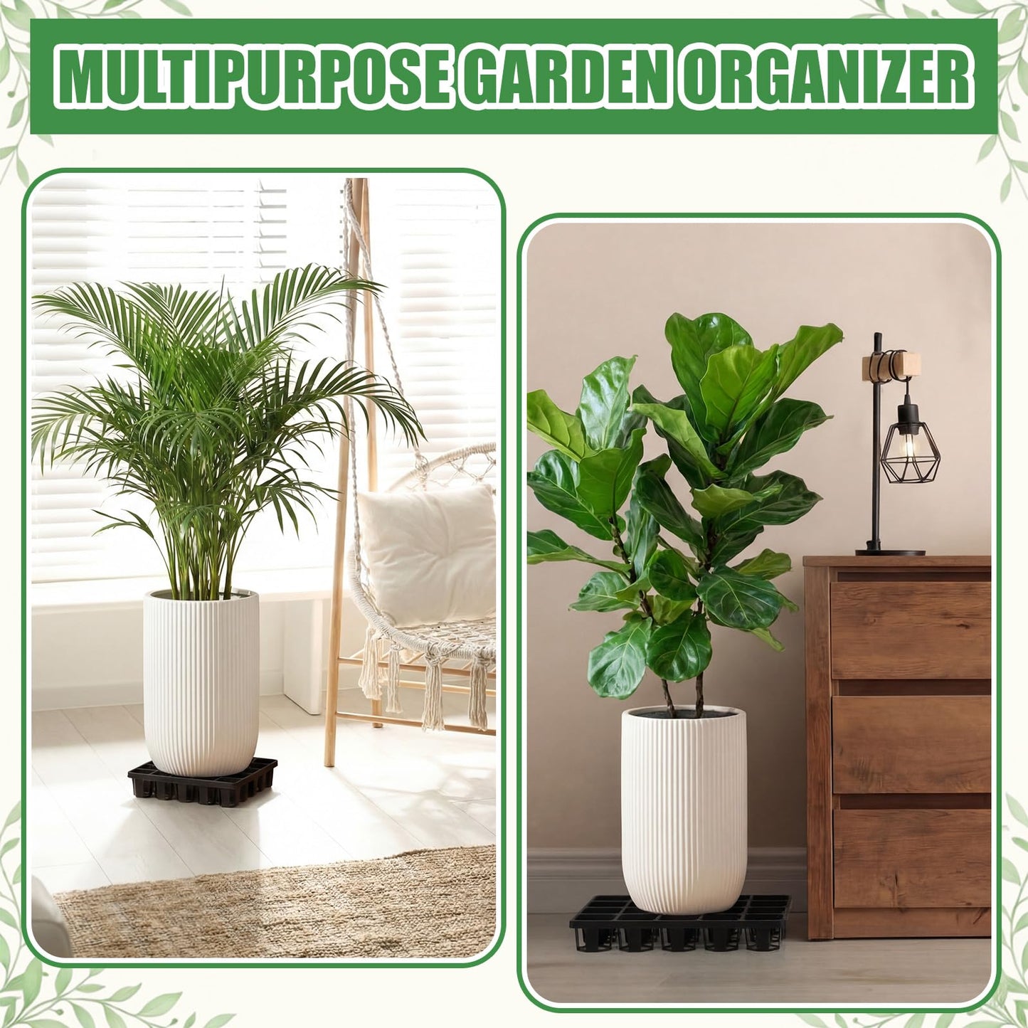 Ferrochef 10 Pack Plant Level Pot Elevator 12 x 9.8 x 2 Inch Plastic Level Potted Riser Heavy Duty Plant Pot Holder UV Resistant for Indoor Outdoor Garden Patio Airflow Root Health, Black