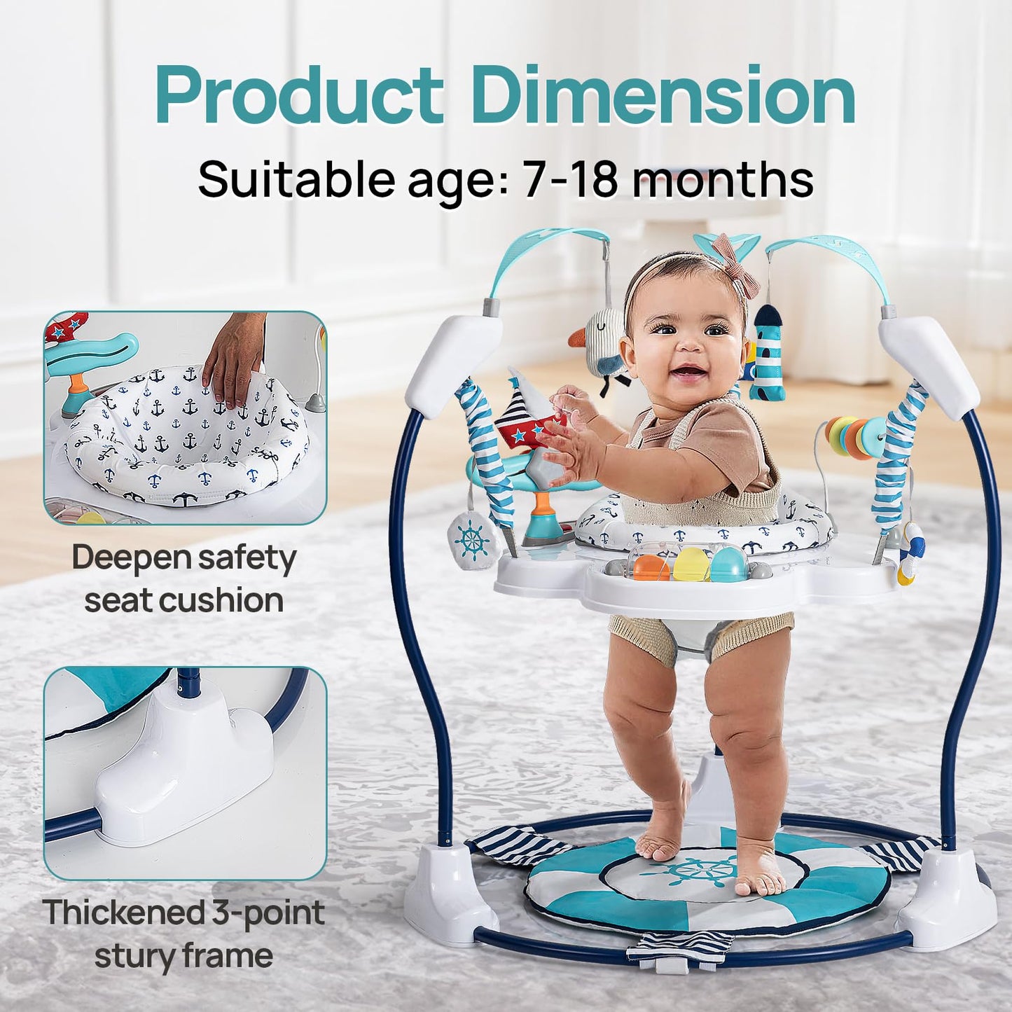 Baby Activity Center Jumper Interactive Activity Jumper Play Center with Infant Toys, 360° Rotating Seat