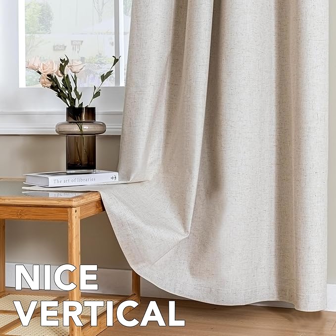 H.VERSAILTEXLinen-Polyester Curtains 100%Blackout Curtains for Bedroom 96"Long Full Light Blocking Nature Linen-Polyester Blended Window Curtains for LivingRoomNickel Grommet(2Panels,HeatheredNatural)