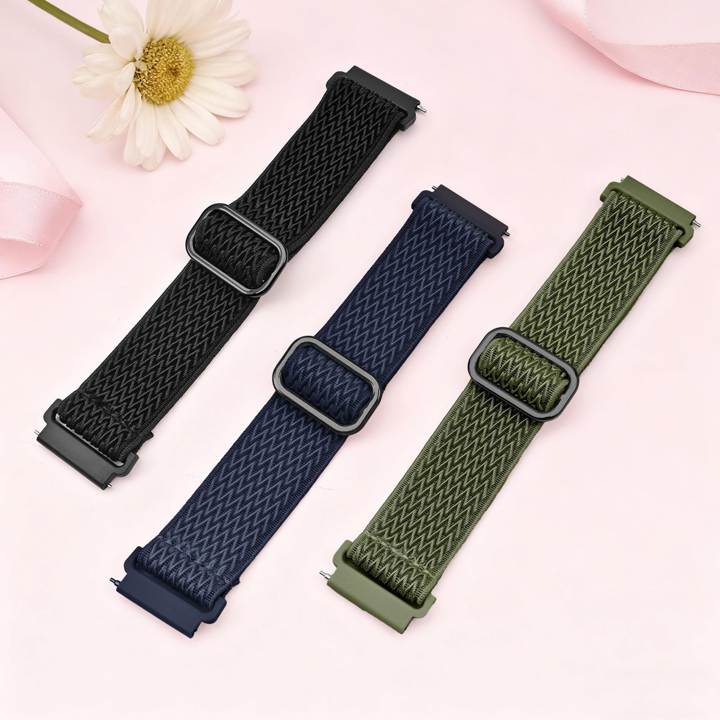 Tovimall 3 Pack ID208 Plus Smart Watch Bands for Fitpolo/Quican/Aeac/Tensky ID208 Plus Smartwatch, 22mm Elastic Nylon Replacement Wristband Adjustable Straps for man woman