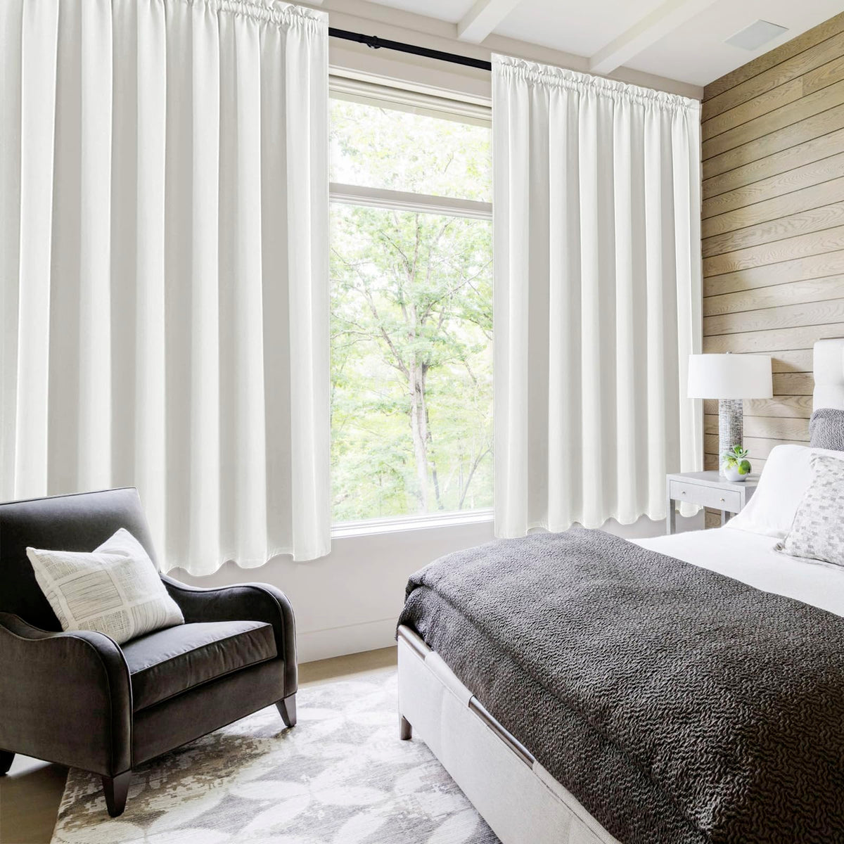 Wide Blackout Curtains for Bedroom Living Room 70 x 63 Inch Long Ivory (2 Count)