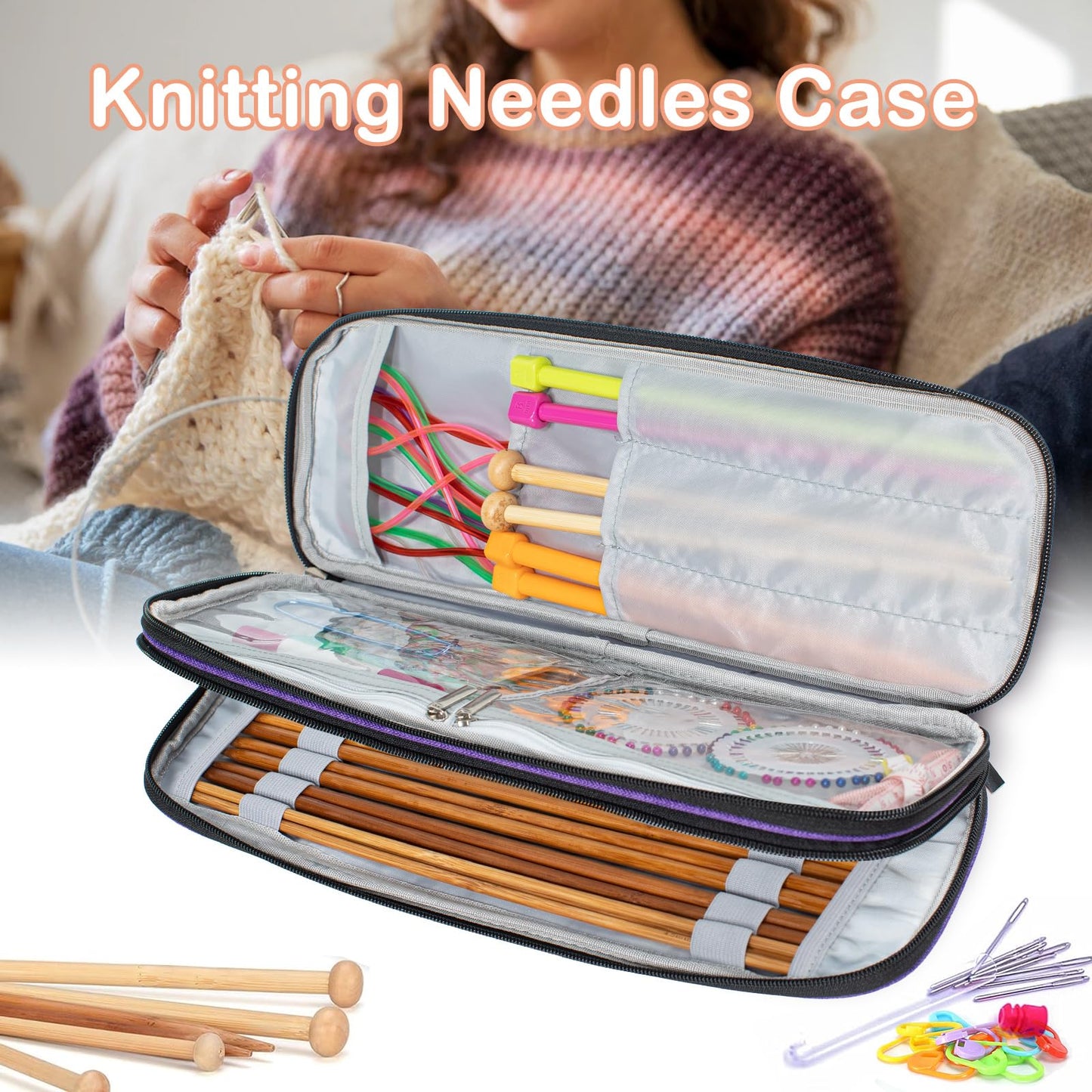 MYBAGZING Knitting Needles Case (up to 14 Inches), Knitting & Crochet Accessory Organizer