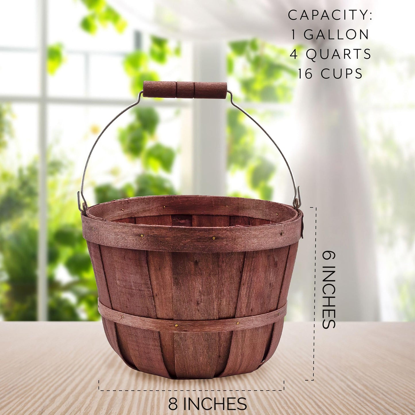 Cornucopia Brands Round Wooden Baskets (2-Pack, Dark Brown); Wood Fruit Buckets w/Handle, Gallon Capacity