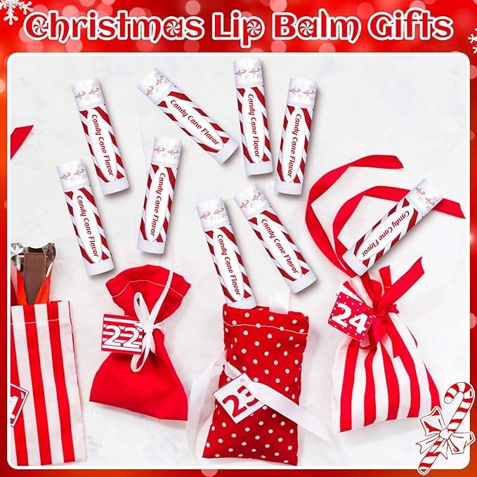 75 Pack Christmas Lip Balms Bulk Christmas Candy Peppermint Cane Scented Holiday Flavor Lip Balm Gifts Xmas Party Gifts Bulk Xmas Items Stocking Stuffers for Women Men Staff Employee (Candy)