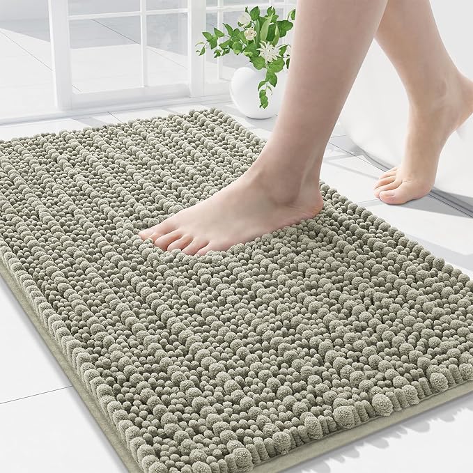 Arotive Luxury Chenille Bathroom Rug Mat, Extra Soft Thick Absorbent Shaggy Bath Rugs, Non-Slip Machine Wash Dry, Plush Bath Mats for Bathroom, Shower and Tub, 47x24, Warm Taupe