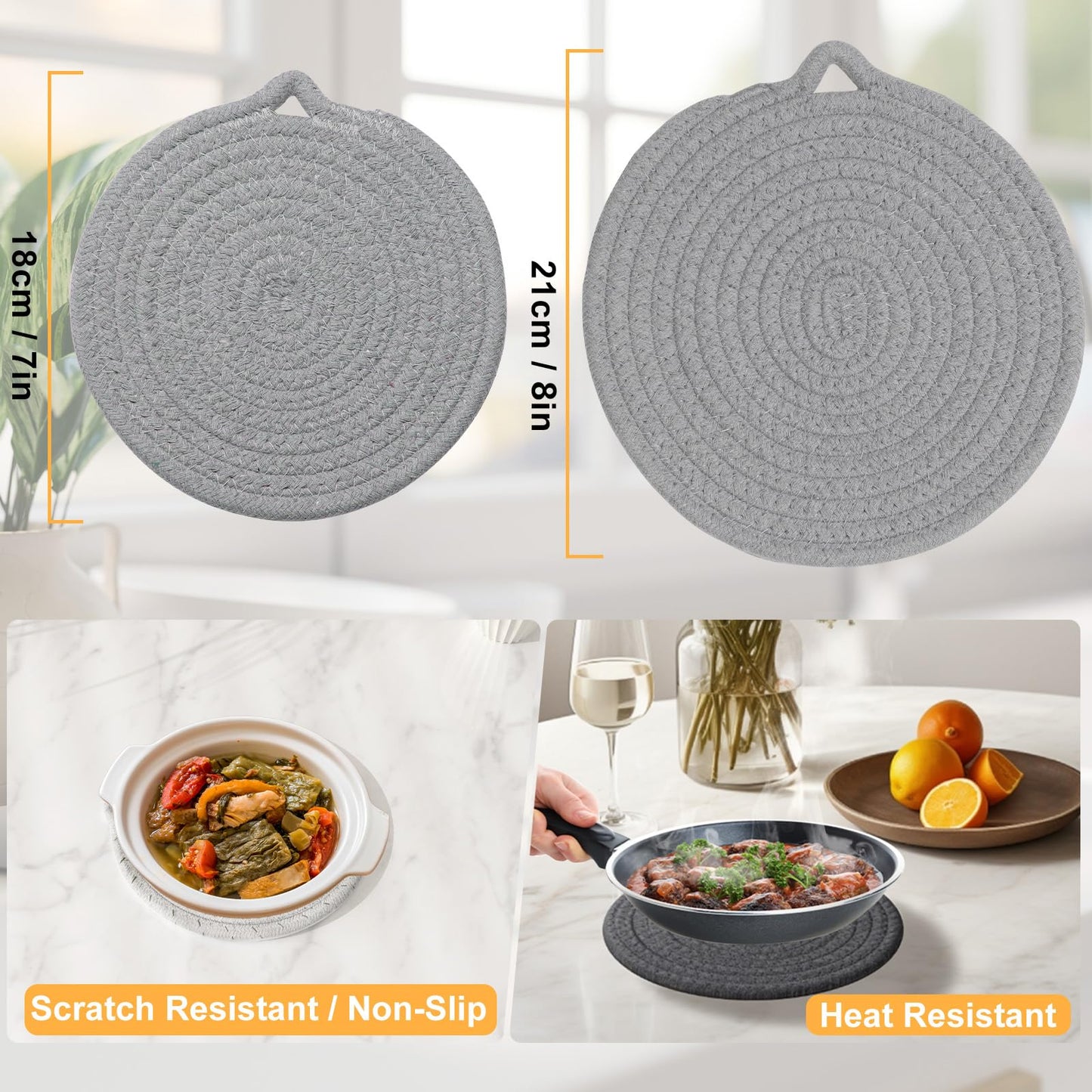 7" Trivets for Hot Dishes, 6 Pack Hot Pads for Kitchen Counter & Dining Table, Heat Resistant | Scratches | Stains Cotton Trivets for Hot Pots and Pans