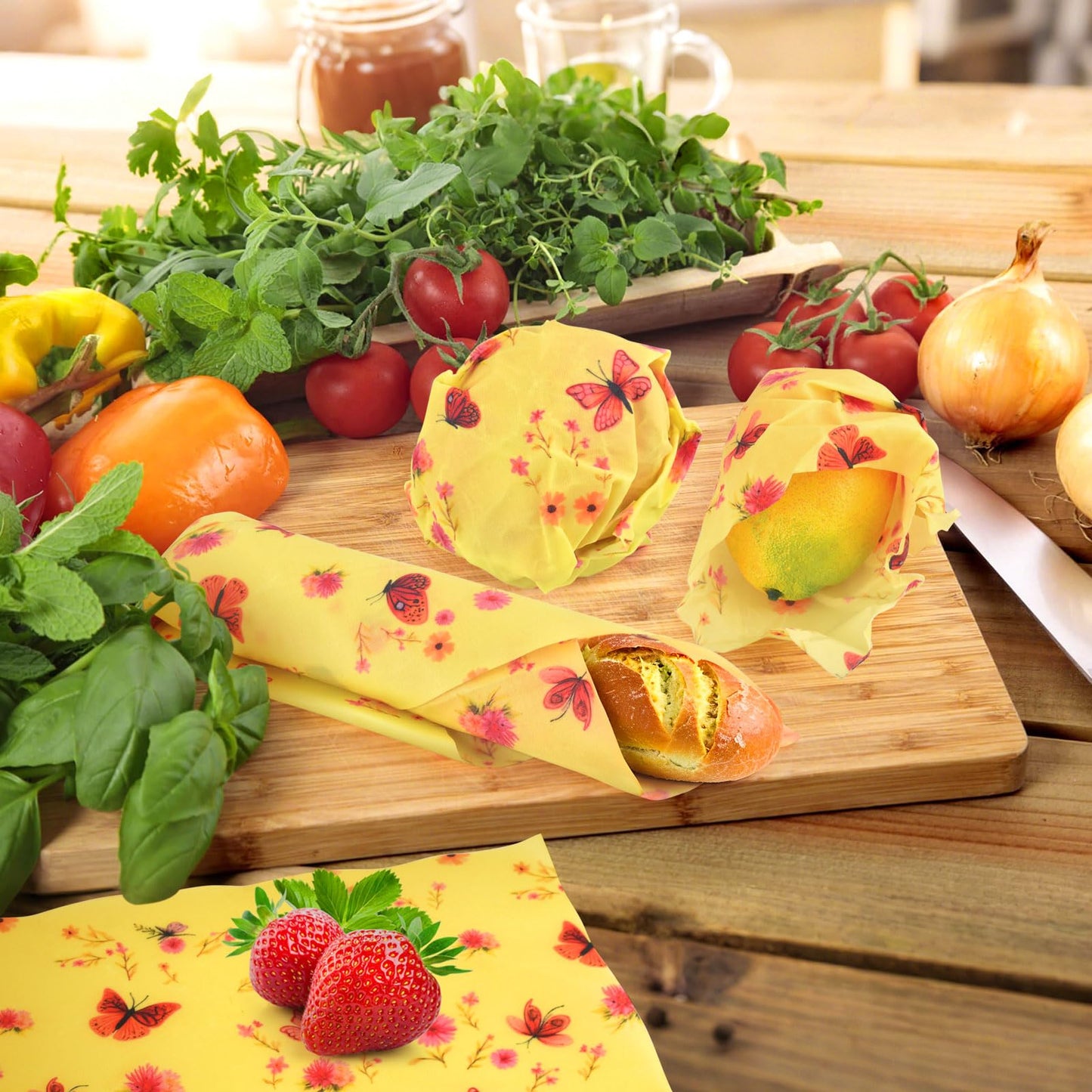 Reusable Beeswax Wraps 17 x 47 Inch Large Beeswax Food Wraps Eco-Friendly Sustainable Organic Cotton Food Storage Wraps for Sandwich, Cheese, Bread, Snacks (Butterfly)