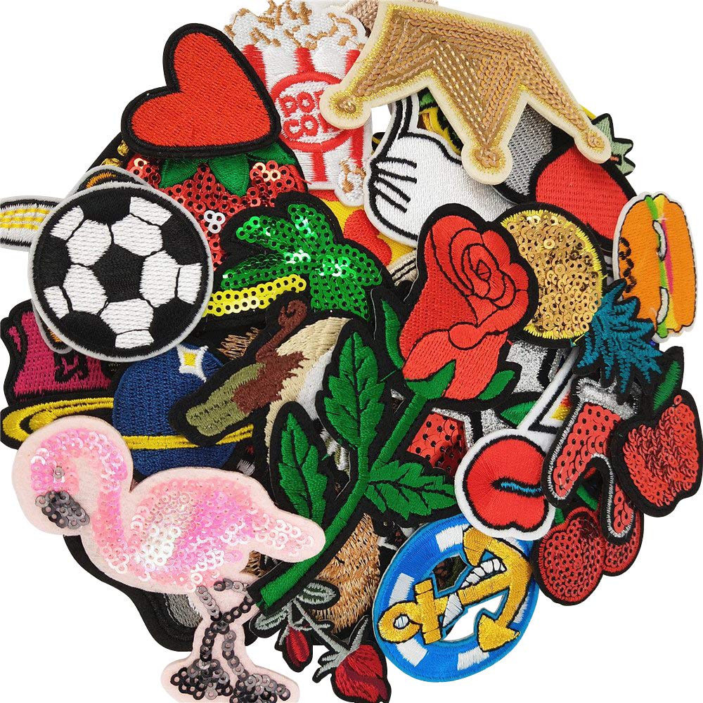 Libiline 20/50/100pcs Random Assorted Styles Embroidered Patch Sew On/Iron On Patch Applique Clothes Dress Plant Hat Jeans Sewing Flowers Applique DIY Accessory (Assorted-Style 5) (50)