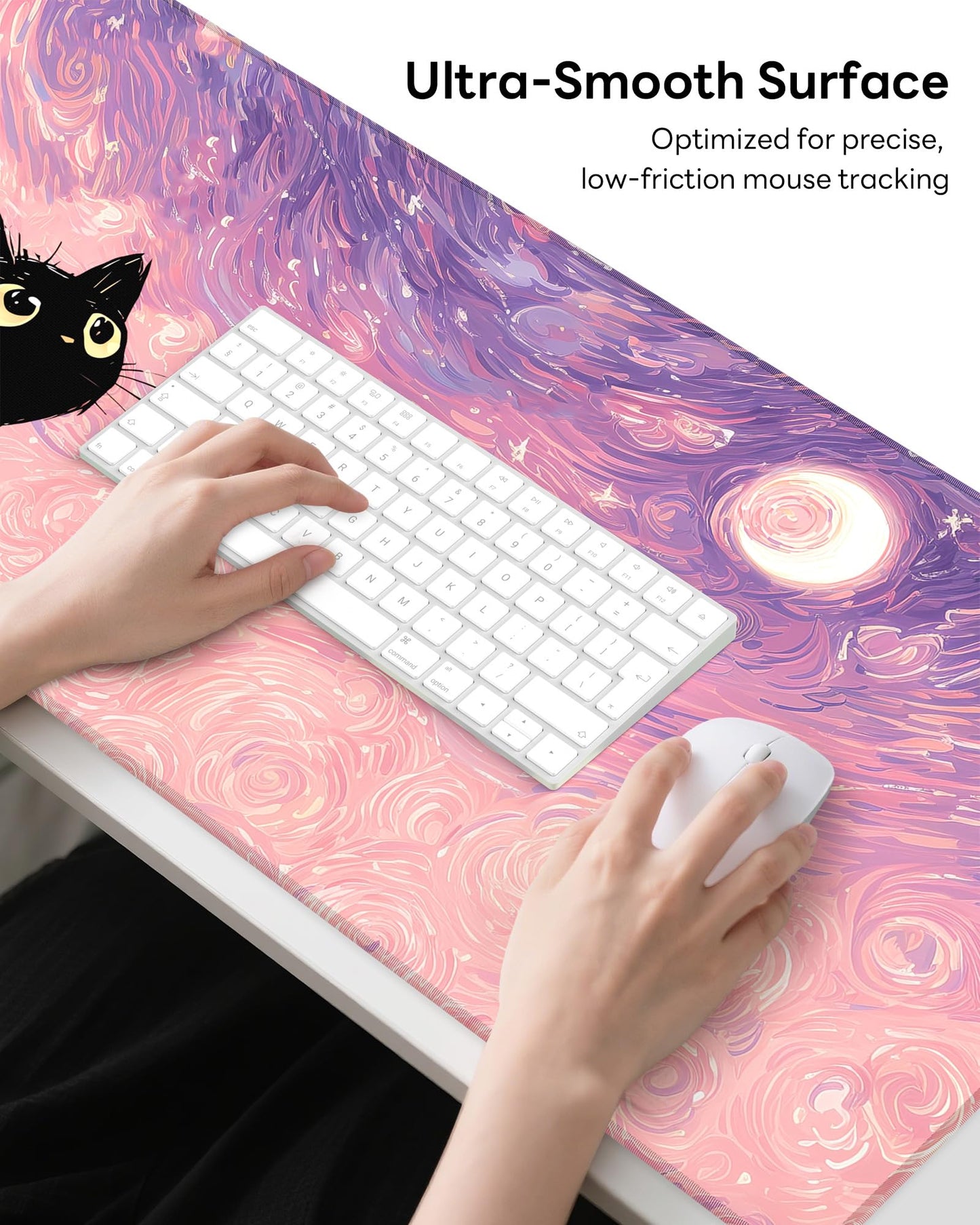 Velluxion XL Gaming Mouse Pad, 31.5x15.7'' Large Desk Mat with Anti-Slip Rubber Base & Stitched Edges for Gaming, Office, Home, Van Gogh Cat