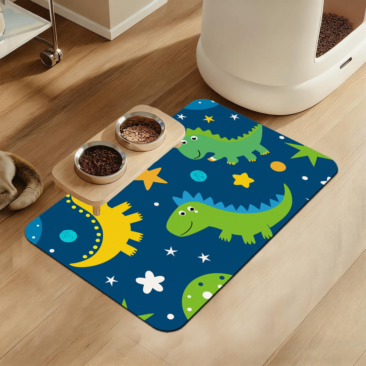 Pink Cat Dog Food Mat–Absorbent Quick Dry Feeding Placemat for Food and Water Bowls, Non Slip Rubber Backing, Waterproof Pet Supplies for Mess-Free Eating 12"x20"