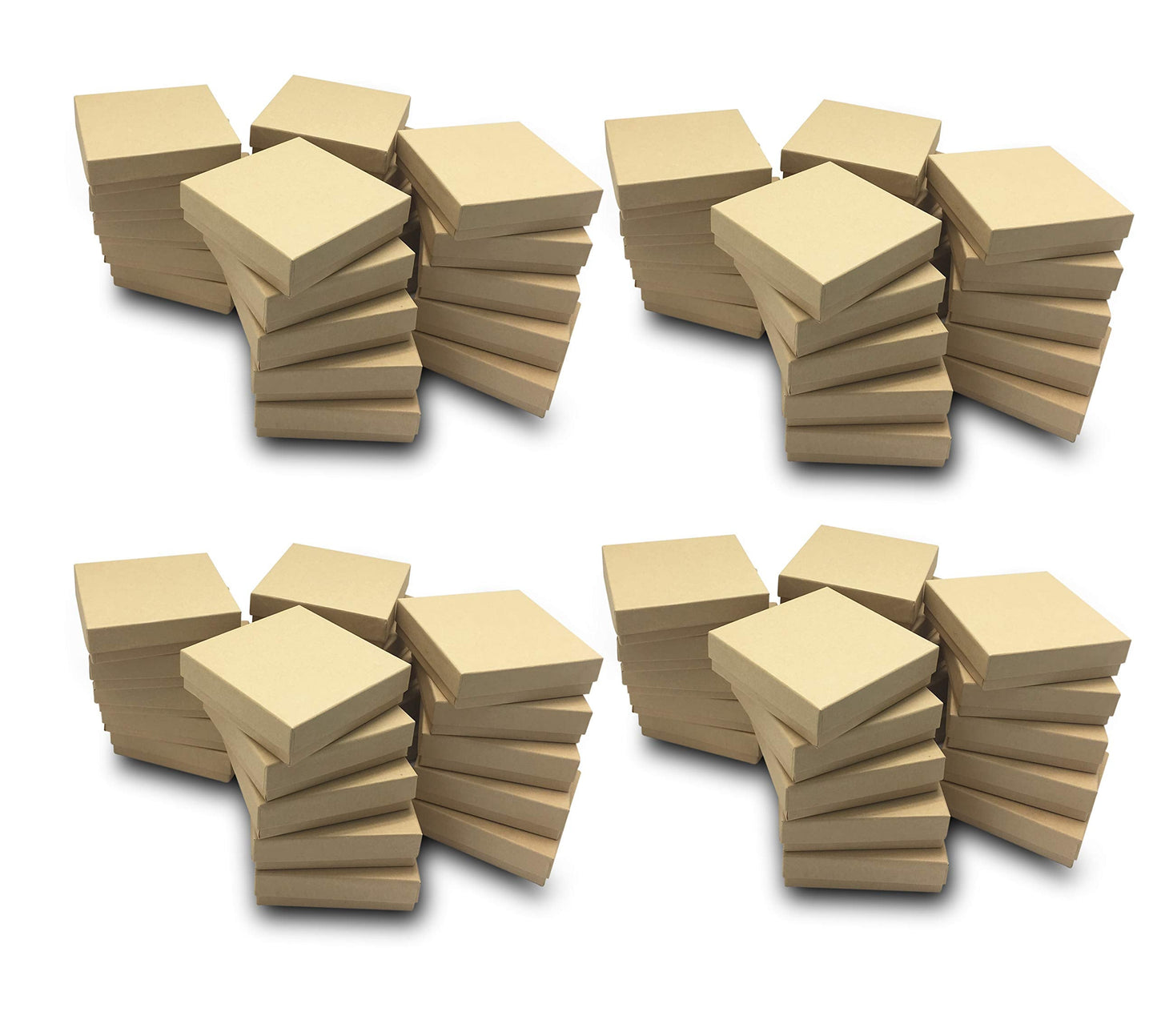 TheDisplayGuys - 100-Pack #33 Cotton Filled Cardboard Paper Jewelry Boxes Gift Case - Kraft Brown (3.5" x 3.5" x 1.0") - for Shipping or Storage