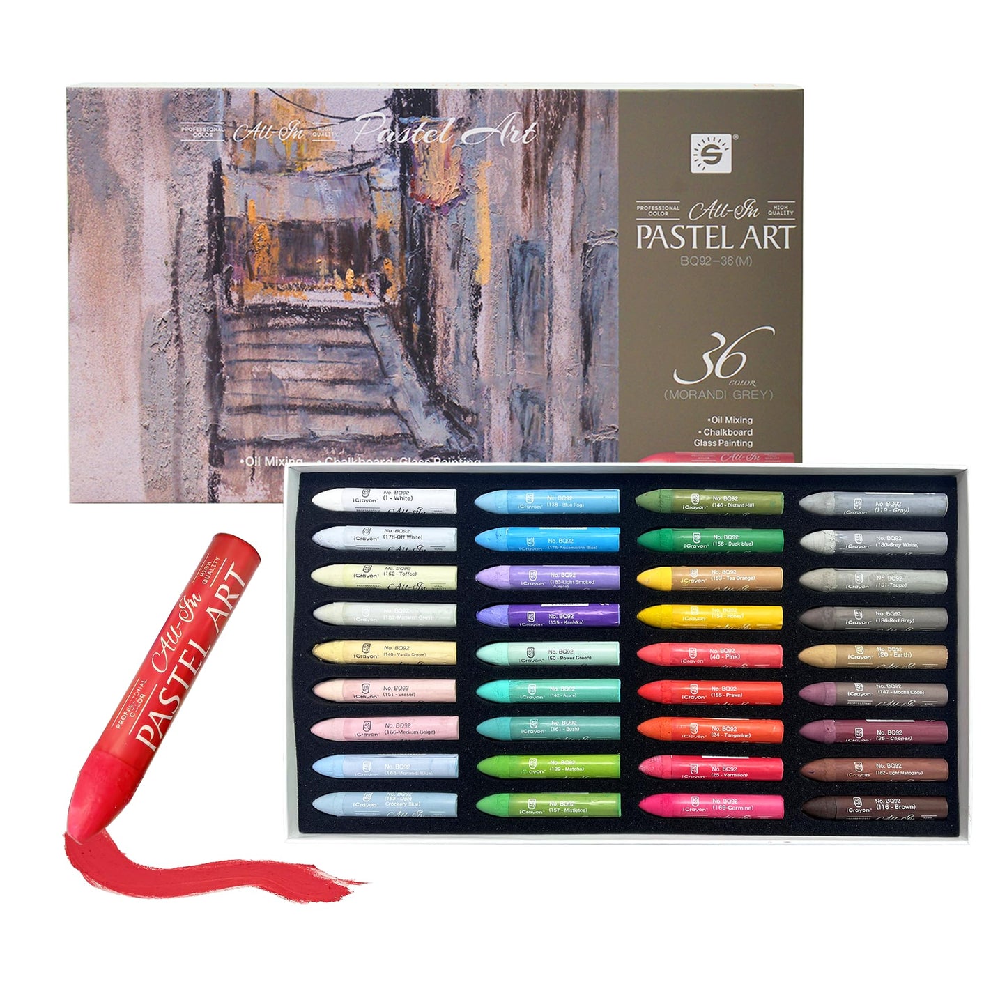 iCrayon Professional Oil Pastels Set – 36 Classic Colors, Rich Pigment & Smooth Blending, Artist-Grade Oil Pastels for Drawing, Sketching & Fine Art