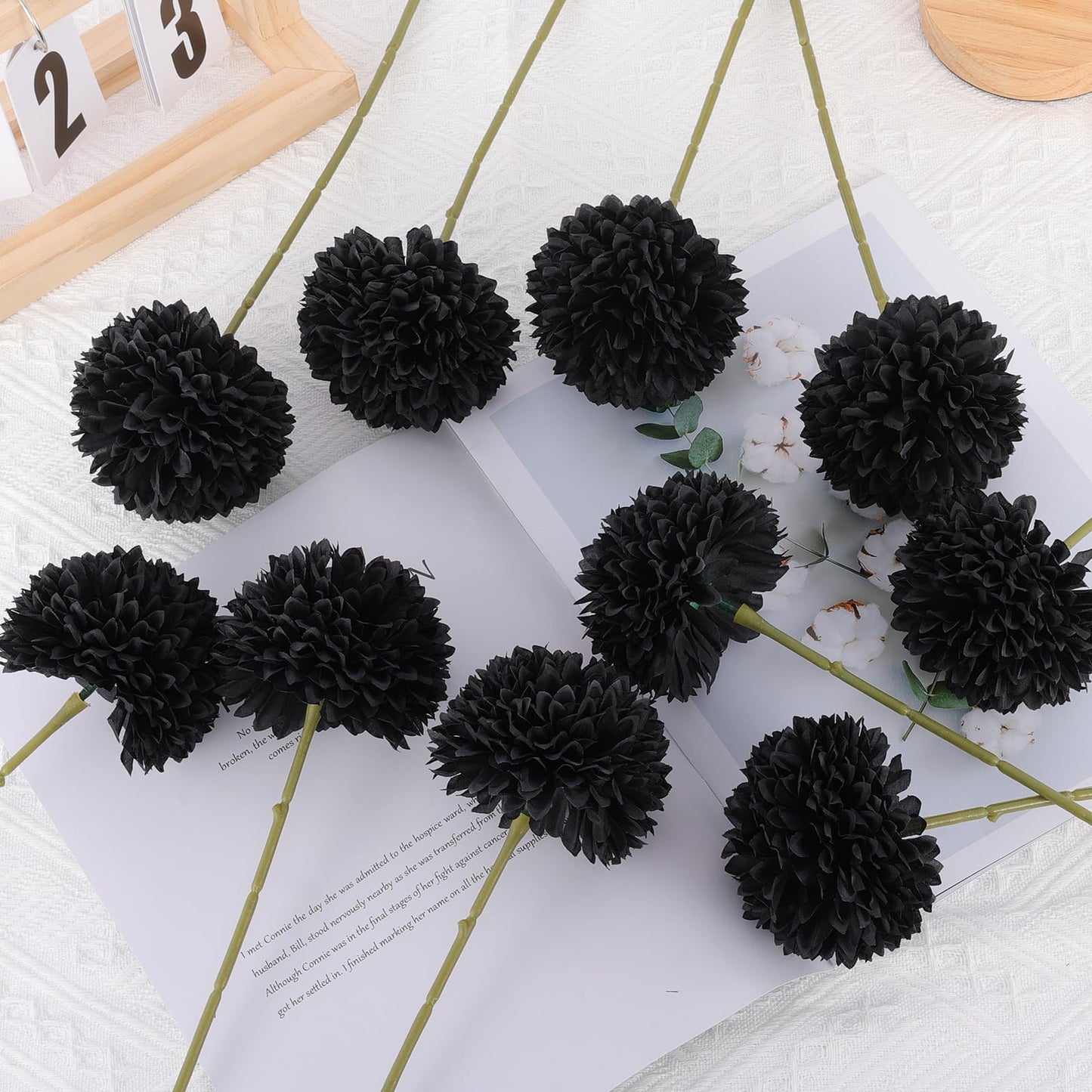 Rowfad 12 Pcs Black Artificial Chrysanthemums Flowers Silk Fake Mums Flowers for Halloween Ghothic Wedding Table Centerpiece Christmas Home Decor (12, Black)