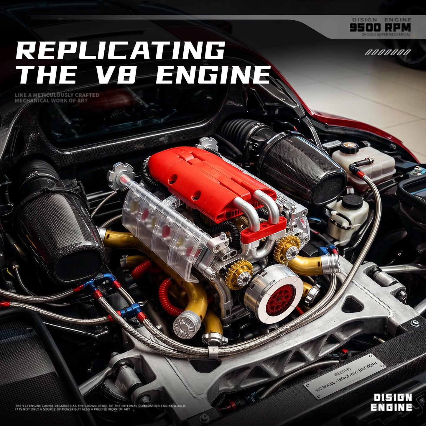 V12 Engine Model Kit that Runs, Build Your Own Visible Car Motor Building Set, 12-Cylinder with Rechargeable Motor, STEM Physical Science Experiment Toy for Adults & Teens Boys Age 10-14 (606 PCS)