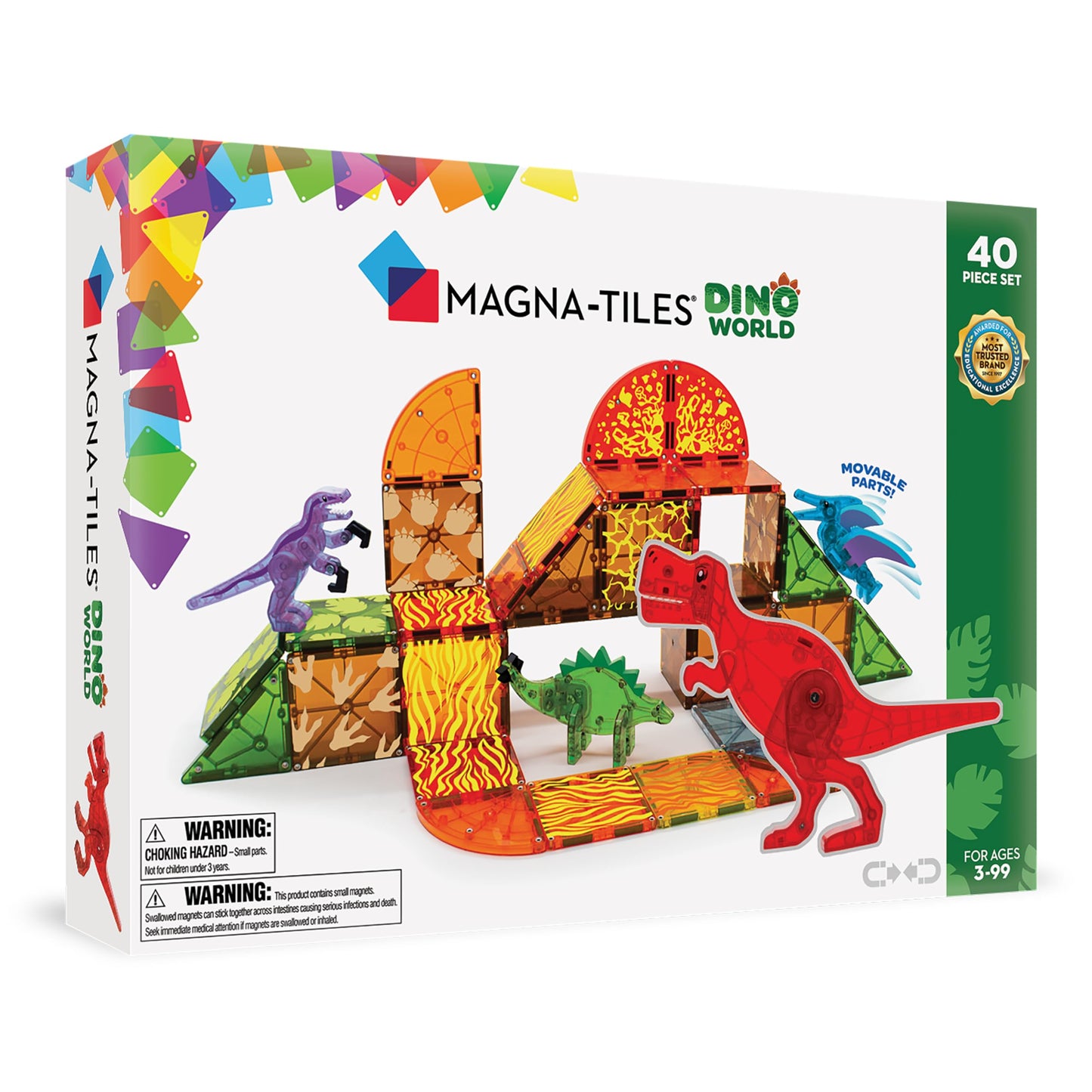 MAGNA-TILES Dino World 40-Piece Magnetic Construction Set, The ORIGINAL Magnetic Building Brand