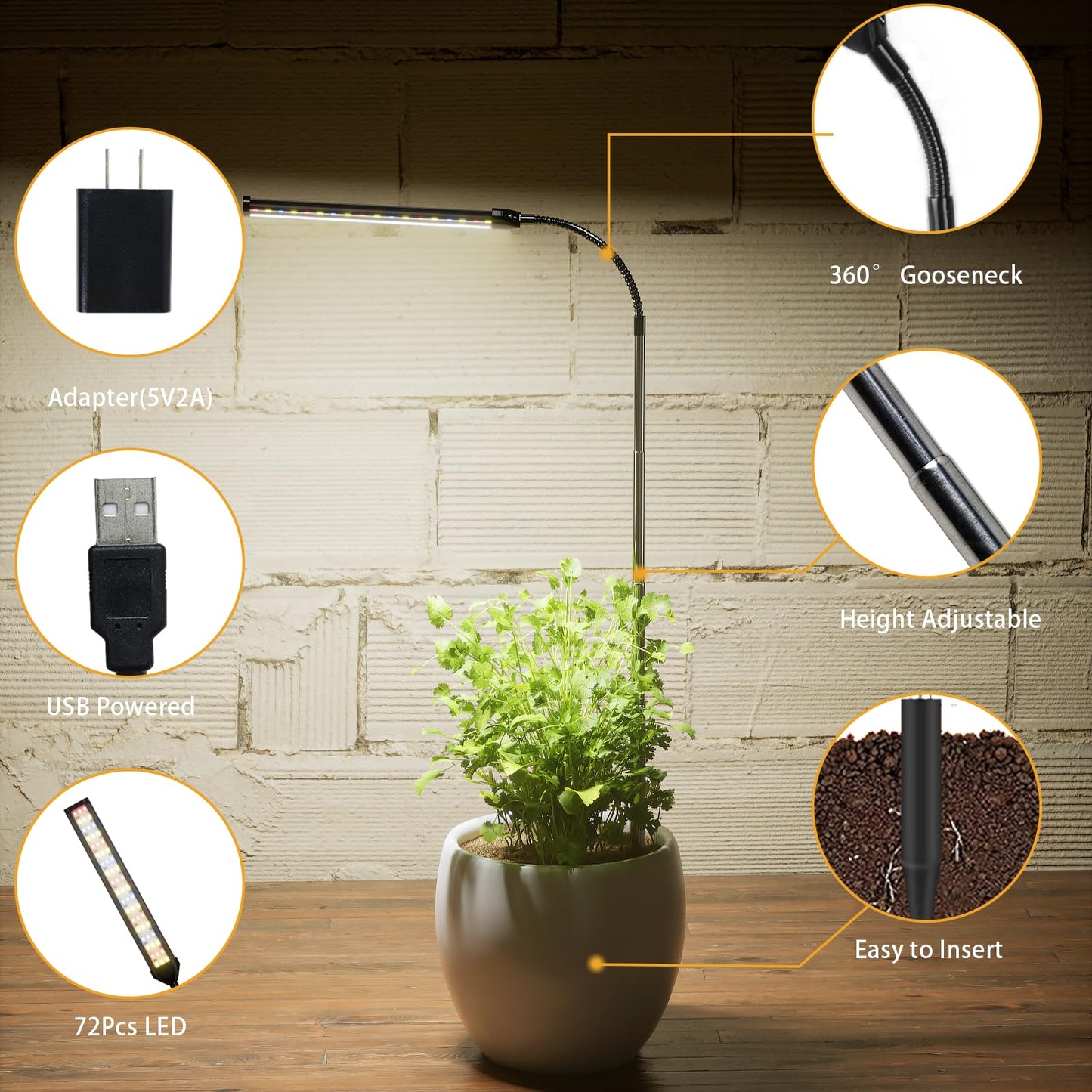 Juhefa LED Grow Light, 6000K Full Spectrum Gooseneck Plant Growing Lamp for Indoor Small Mini Plants, Auto On/Off Timer 4/8/12/18Hrs & 3 Colors Spectrum-2 Pack