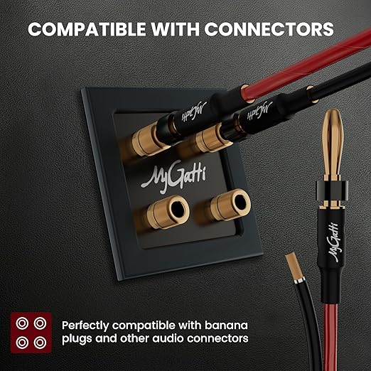 Mygatti 14/2 Gauge Speaker Wire 50FT, 14 AWG 2 Conductors OFC Pure Copper Electrical Red Black Cable for Car Speakers Stereo, Home Theater, Automotive Wire, Aluminum Foil Shield, Flexible Clear PVC