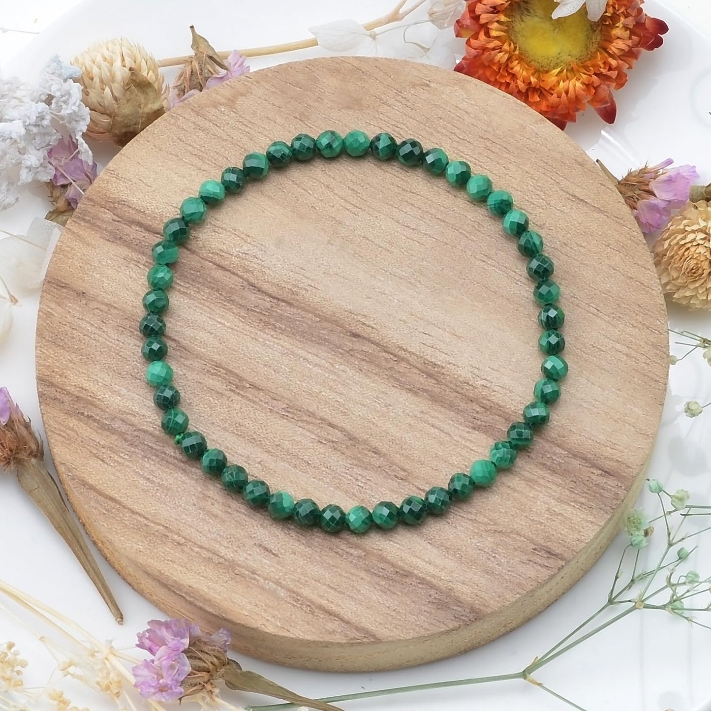 MASSIVE BEADS Natural Genuine Gemstone Beads Healing Crystal Chakra Reiki Jewelry Faceted Round Beads Bracelets (Malachite, 3mm)