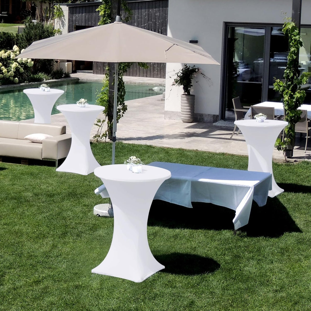 Cocktail Table Covers-Spandex Round High Top Table Cloths 4 Pack 32x43 Inch-White Stretch Fitted Bar Tall Tablecloth for Pub Bistro Highboy Party Event Banquet Height Folding Satnding Tables