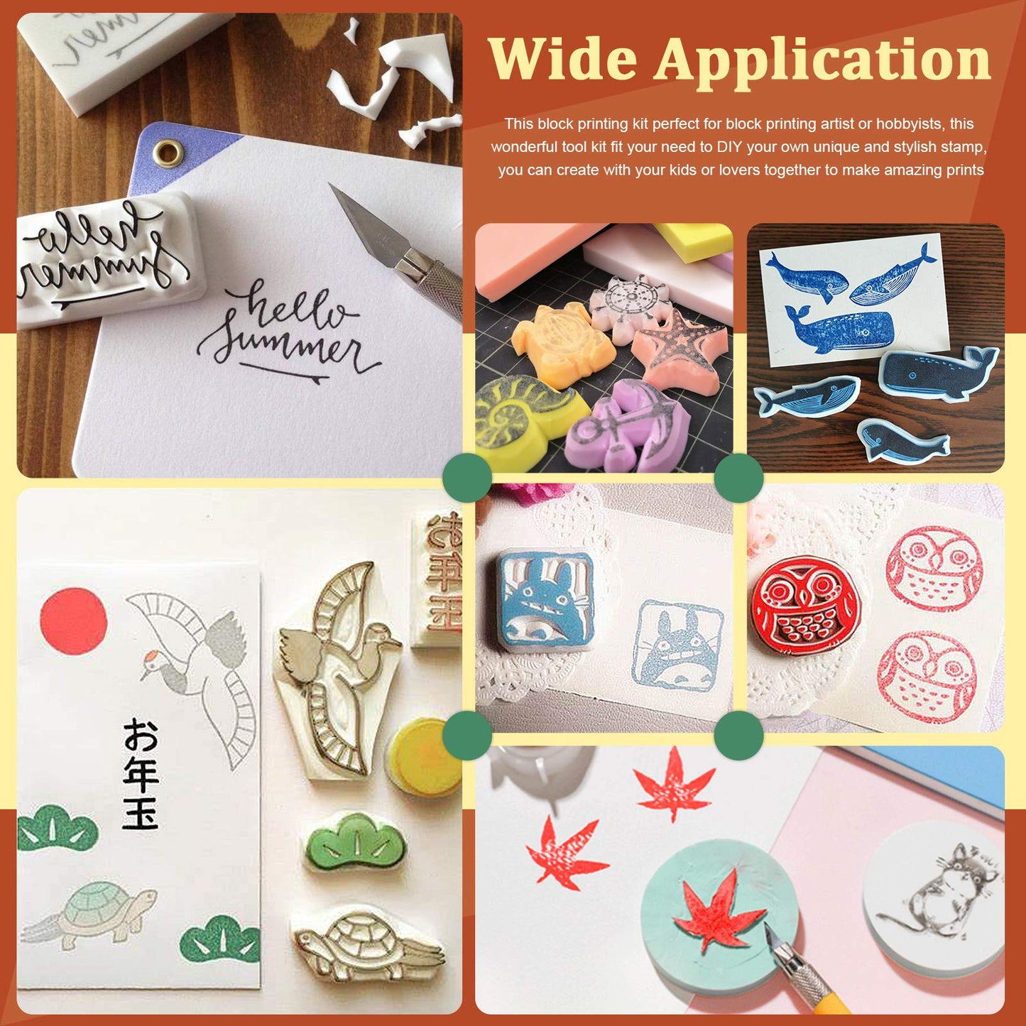 Keadic 41 Pieces Rubber Stamp Making Kit, Includes 2 Rubber Stamps Carving Blocks, 3 Carving Tools & Whetstone, Tracing Papers, Brayer Roller, Block Printing Tools for Stamp Carving and Printmaking