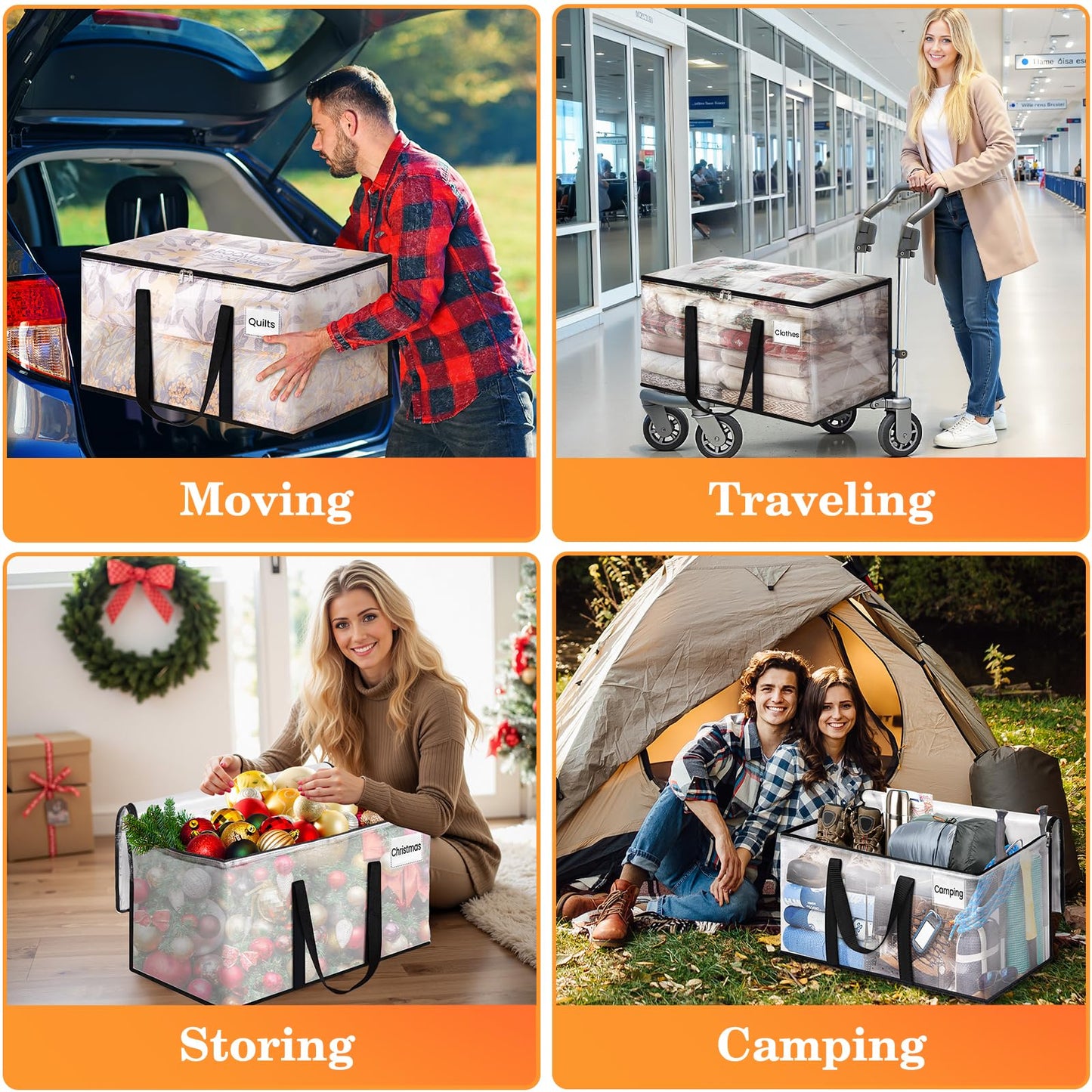 EpicTotes Extra Large Heavy Duty Moving Bags, Storage Bags with Strong Zippers & Handles, Packing Bags for Moving Essentials, Ideal Storage Tote for Home, Dorm & Storage Solutions, 93L, 6 Packs, Clear