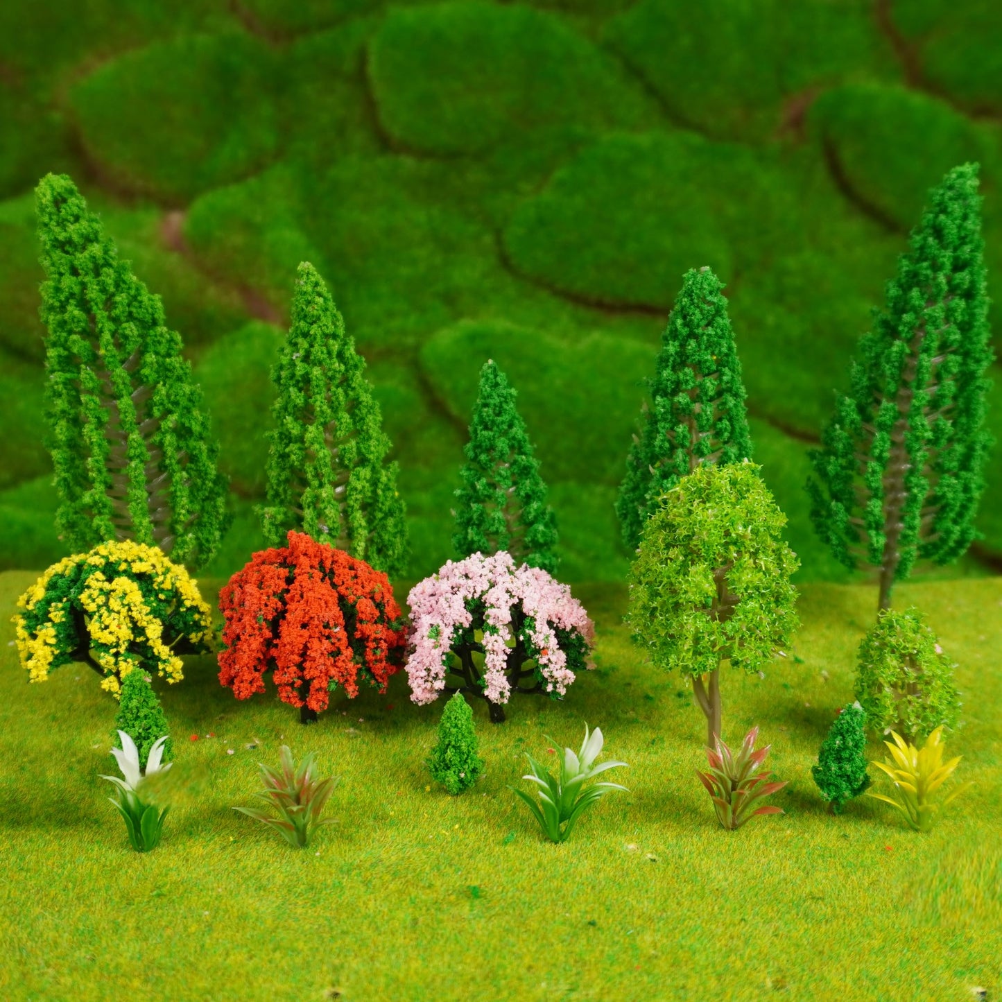 MOMOONNON 32pcs Model Trees 1.1-5.1inch Mixed Diorama Model Tree Colourful Flower Trees Grass Architecture Mini Trees for Crafts Building Model Railway Scenery Landscape Supplies (Style 01)