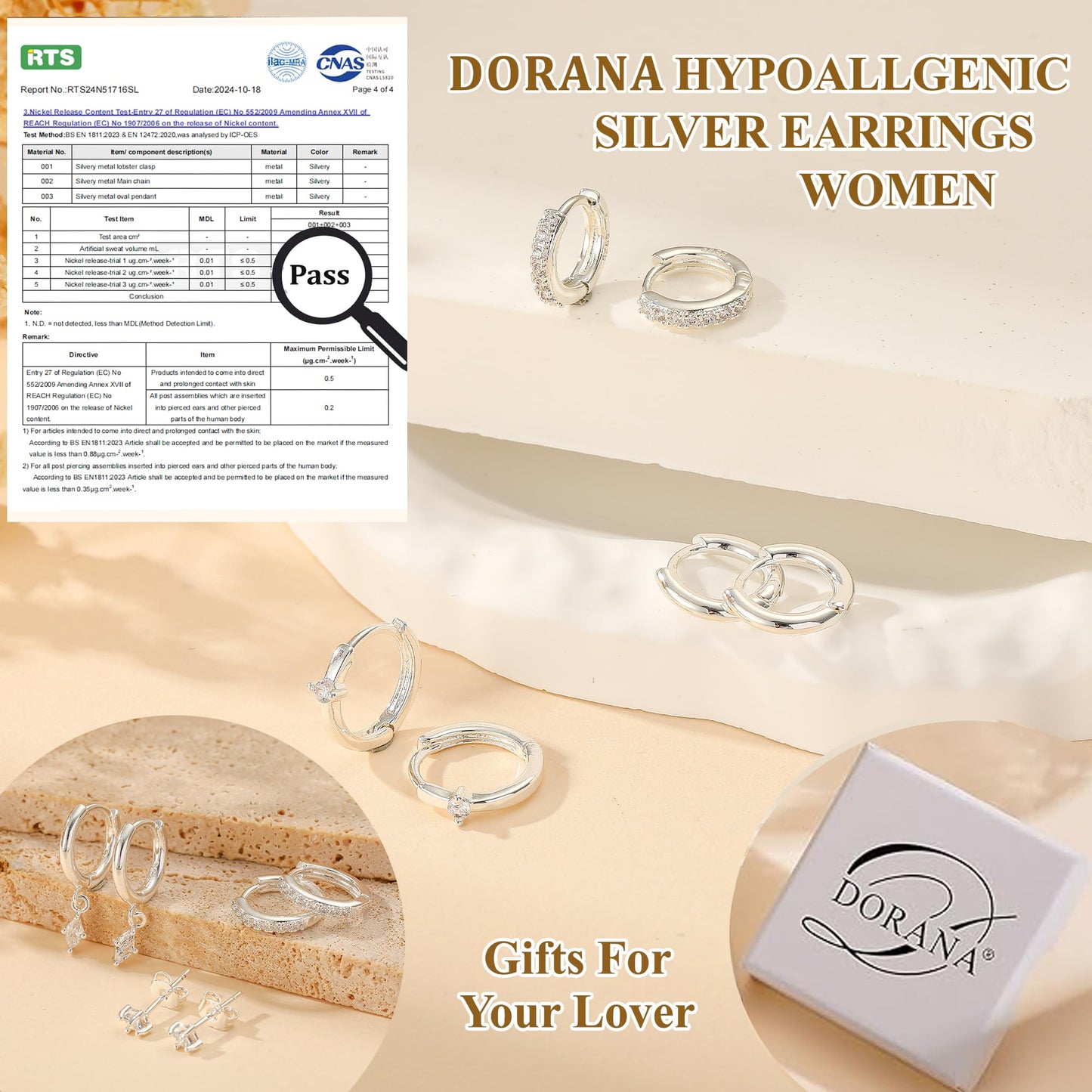 DORANA 3 Pairs 925 Sterling Silver Earrings for Women Non Tarnish Small Huggie Hoop Earrings Hypoallergenic Cartilage Hoops Stackable Earring Silver Stacks Sets for Multiple Piercing